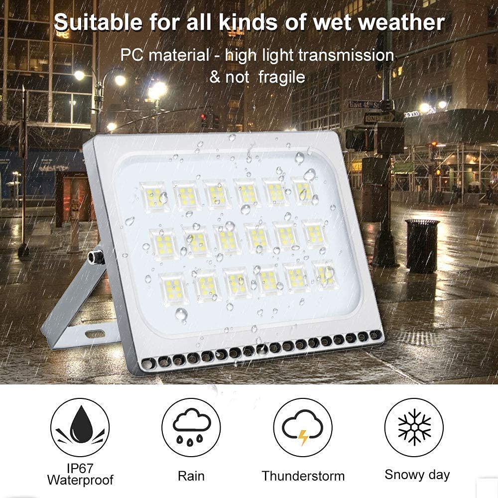 papasbox Proiettore LED Esterno 100W, 10000LM Luce Bianca Fredda 6500K, IP65 Impermeabile Faretto LED con Spina, Super Brillante per Giardino, Terrazza, Fabbrica, Parcheggio, Cantiere