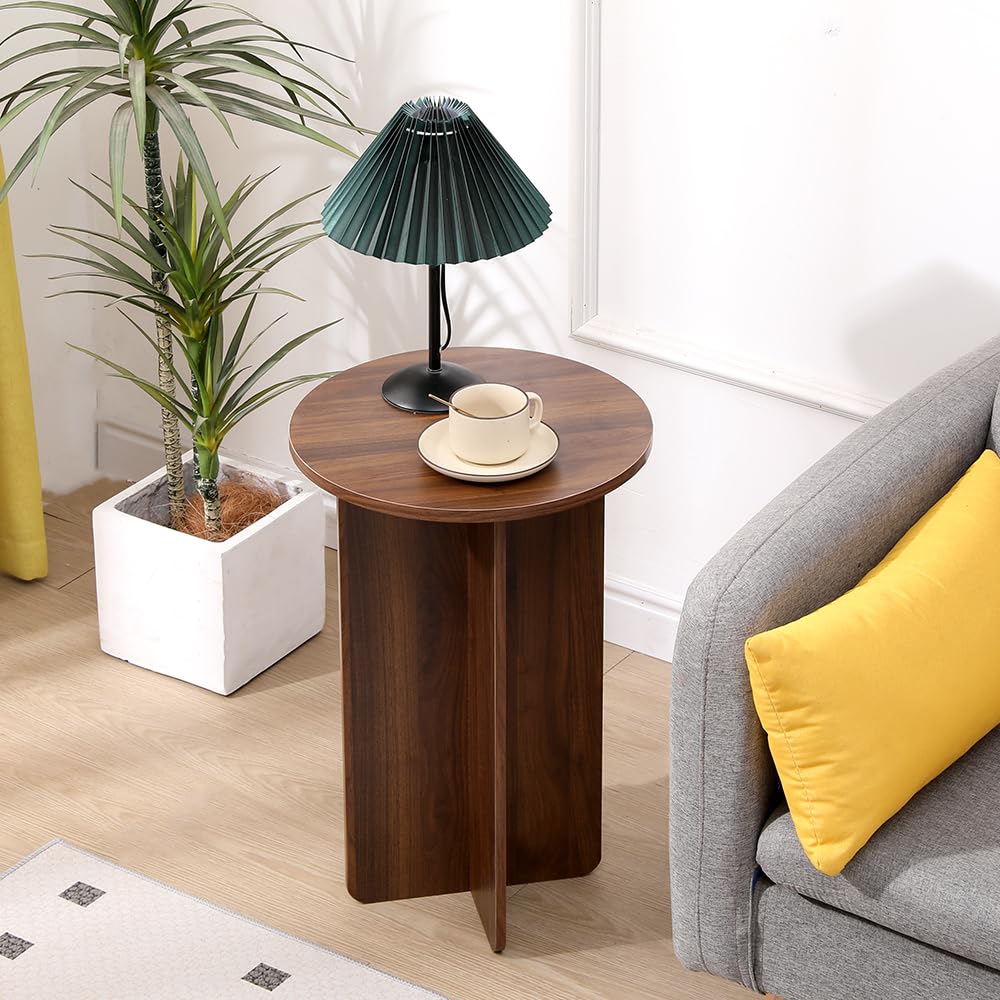 Redd Royal Small Round Sofa Side Table for Living Room Bedroom, 40CM Narrow Tall Wood Coffee Tables Little End Table Decor Plant Stand Table Dark Walnut for Home Office Corner — image 1