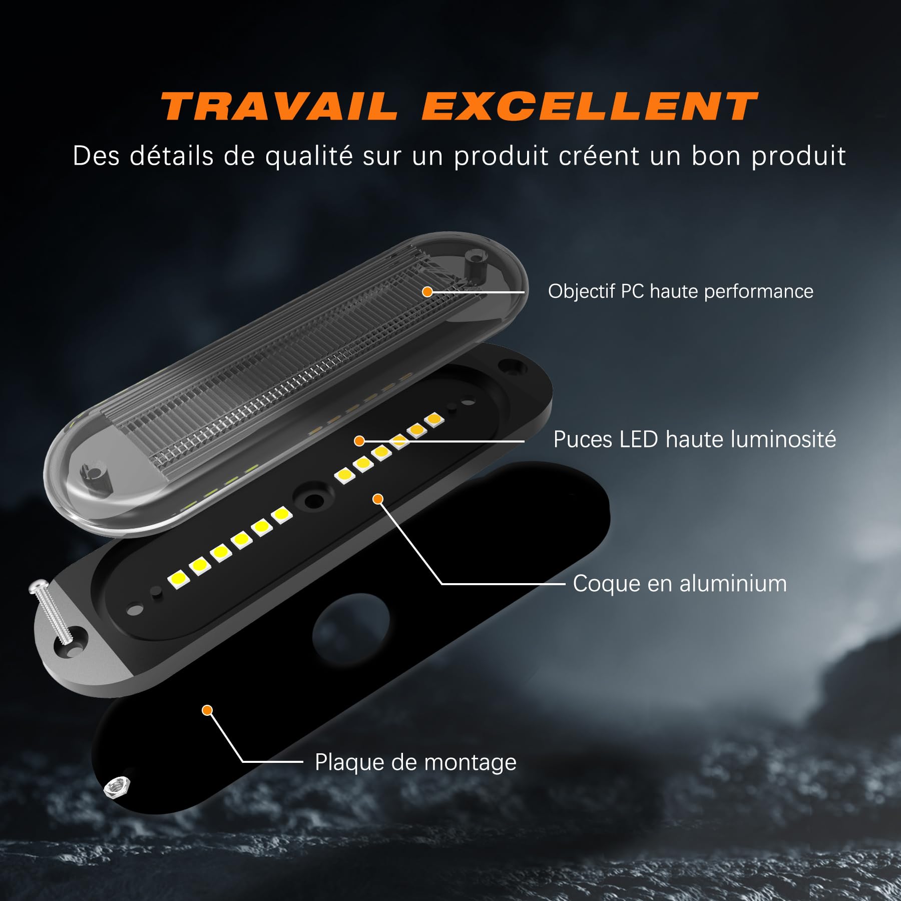 Feux de signalisation avant à LED, lot de 8, 12 V/24 V, clignotants stroboscopiques, étanches IP67, pour camions, quads, SUV, camping-cars et fourgonnettes.