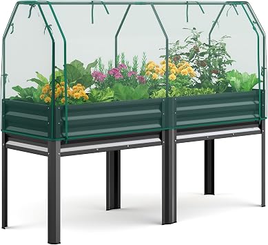 KING BIRD Large Raised Garden Bed with Netting Galvanized Elevated Planter Box with Legs 722355 in for Backyard, Patio, Balcony, 700lb Capacity, Dark Grey