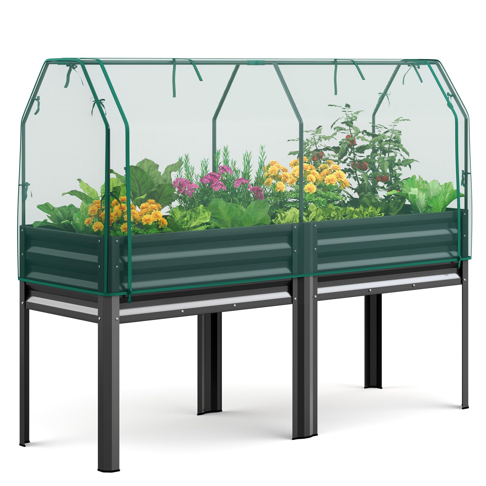 KING BIRD Large Raised Garden Bed with Netting Galvanized Elevated Planter Box with Legs 72×23×55 in for Backyard, Patio, Balcony, 700lb Capacity, Dark Grey