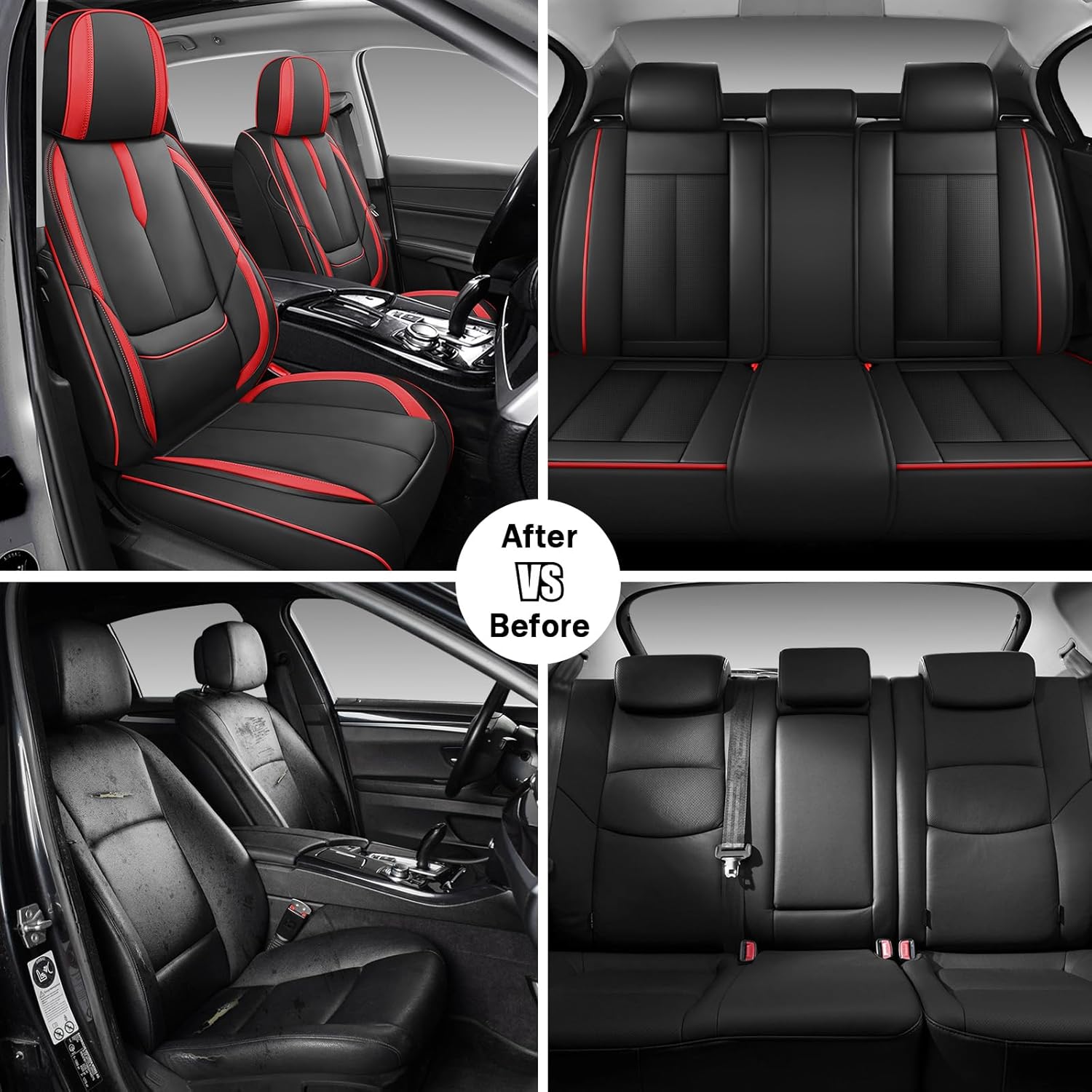 Car Seat Covers Fit for 95% of MINI 2000-2024,Premium Faux Leather Seat Cover | Breathable Waterproof Sports Drive in Style,Easy to Install Seat Covers (Front Pair/Black - Red)