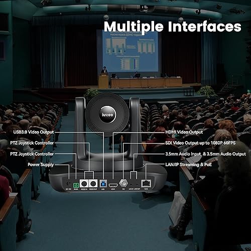 Miniatura 6 de Cámara PTZ de Seguimiento Automático AI iuZee 3G-SDI/USB3.0/HDMI/LAN IP PoE Transmisión en Vivo 20X Zoom Óptico y 8X Zoom Digital Cámara 1080P 60FPS