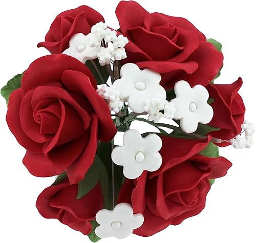 GLOBAL SUGAR ART Ramo de flores para pastel de azĂşcar y rosas de jardĂn, rojo con flores de relleno blancas, 1 unidad, por el chef Alan Tetreault GLOBAL SUGAR ART Ramo de flores para pastel de azĂşcar y rosas de jardĂn, rojo con flores de relleno blancas, 1 unidad, por el chef Alan Tetreault