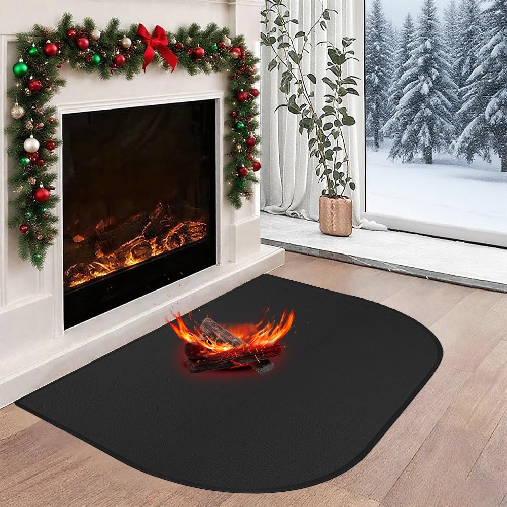 Feuerfeste Kaminmatte, 80x50cm Funkenschutzplatte, Halbrunder Feuerfeste Unterlage, Feuerfeste Matte für Kamine Bodenblech, Zum Schutz des Bodens Vor Funken, Schwarz