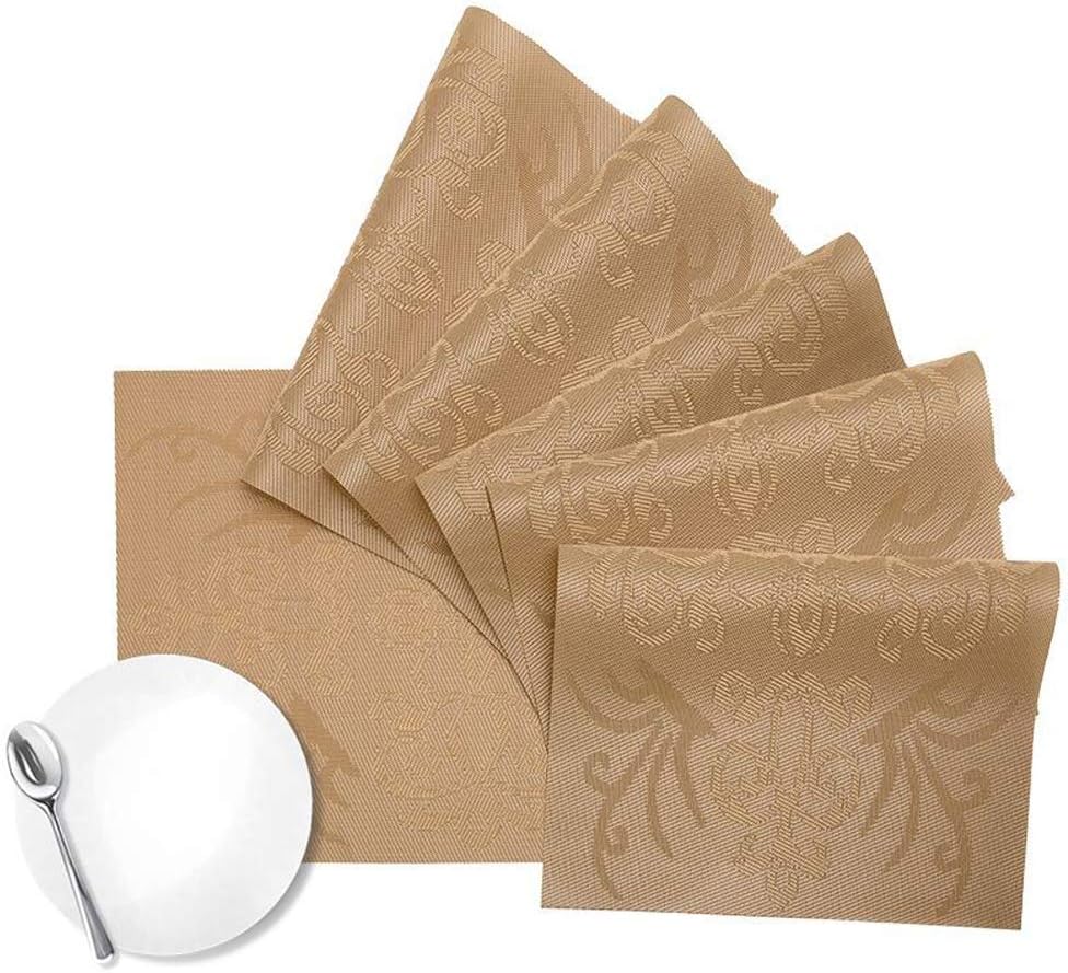 Placemats Set of 6 Heat-Resistant Anti-Skid PVC Placemat for Dining Table Durable Woven Vinyl Stain Resistant Table Mats Exquisite Pack