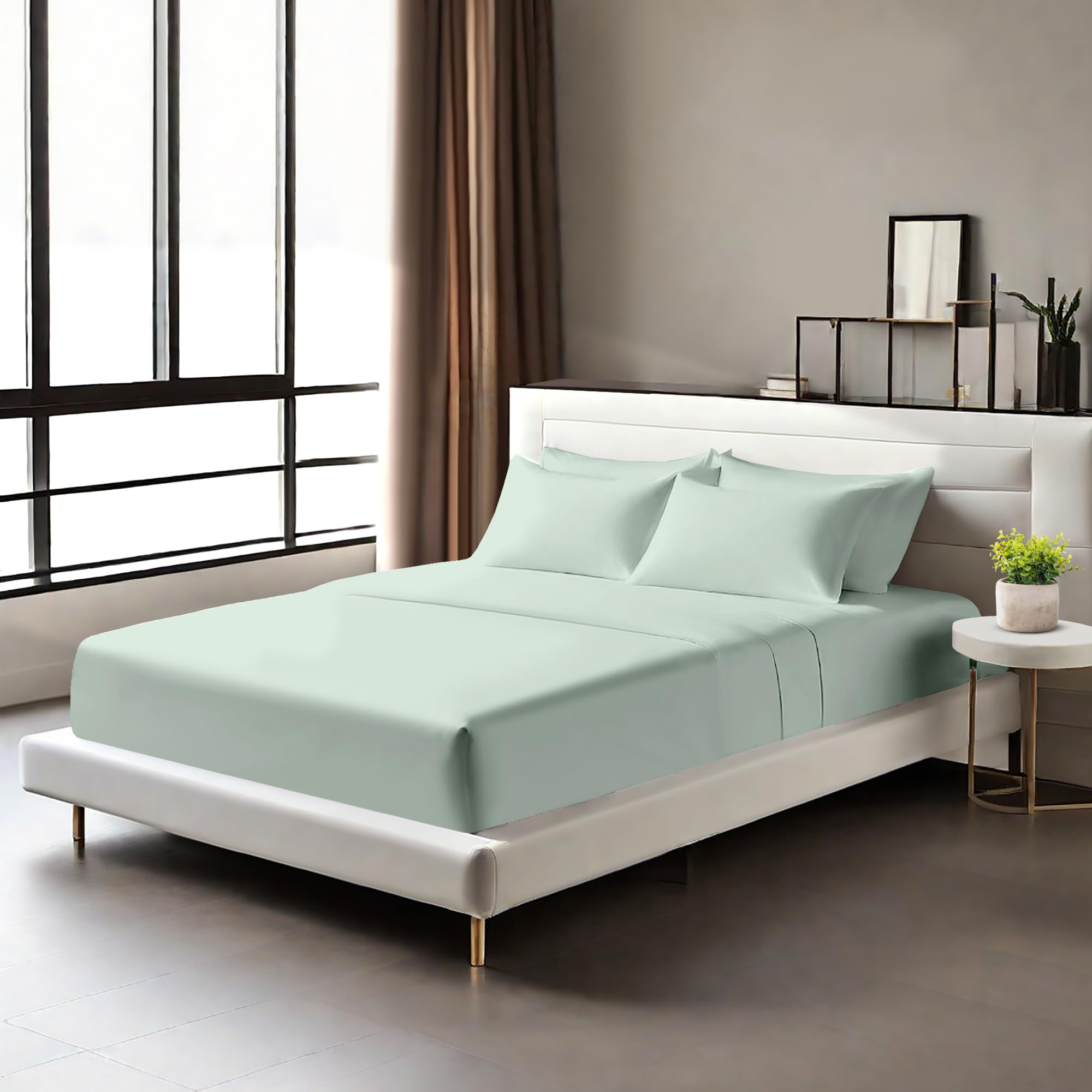Egyptian Cotton Fitted Sheets 25cm Deep Mattress Pocket 200 Thread Count Fitted Bed Sheet- Soft & Comfortable Bottom Sheet (Duck Egg - Image 2