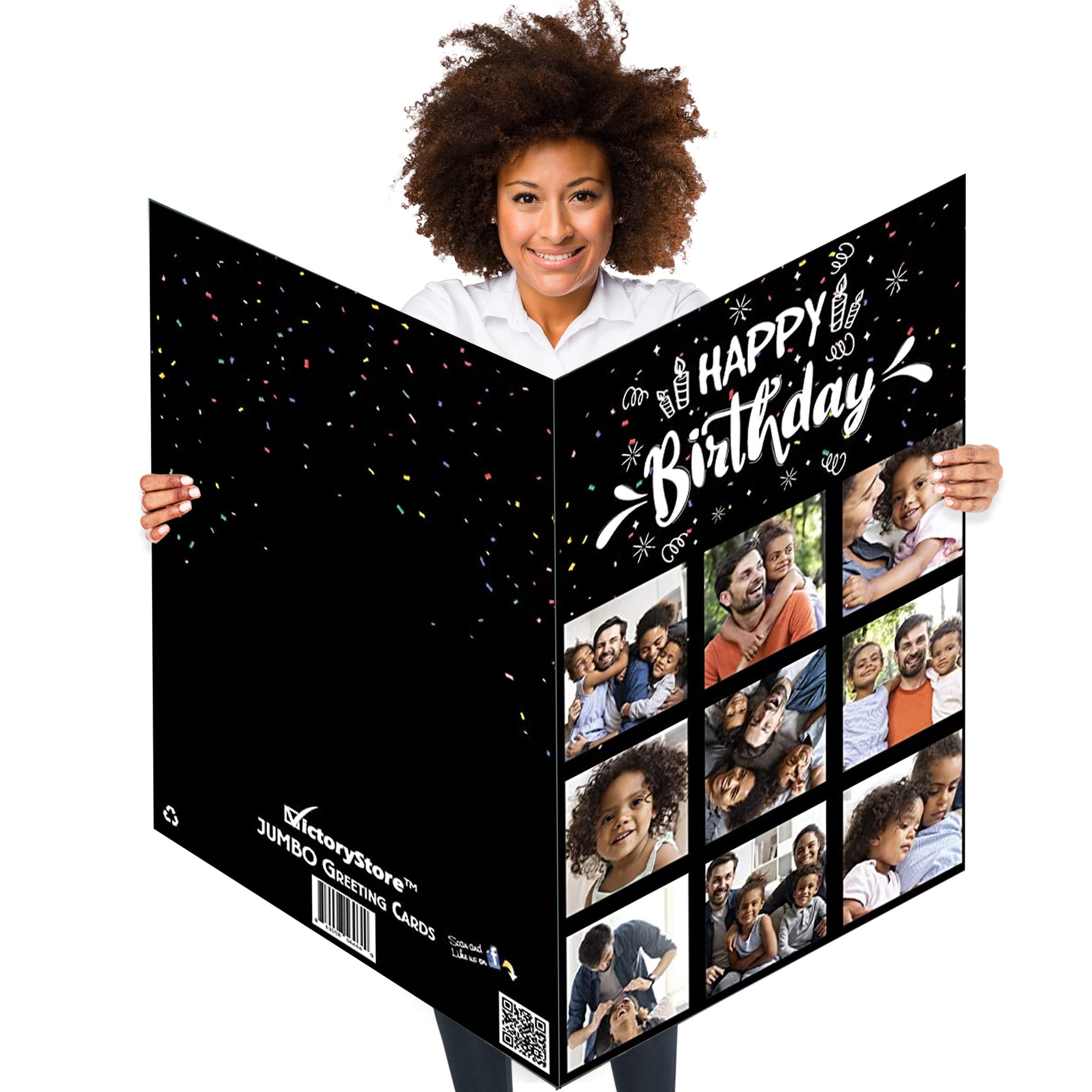 VictoryStore Jumbo 4 Foot Custom Happy Birthday Card, Photo Birthday Card, 9 Photos, Custom Inside Text 3 feet x 4 feet Card