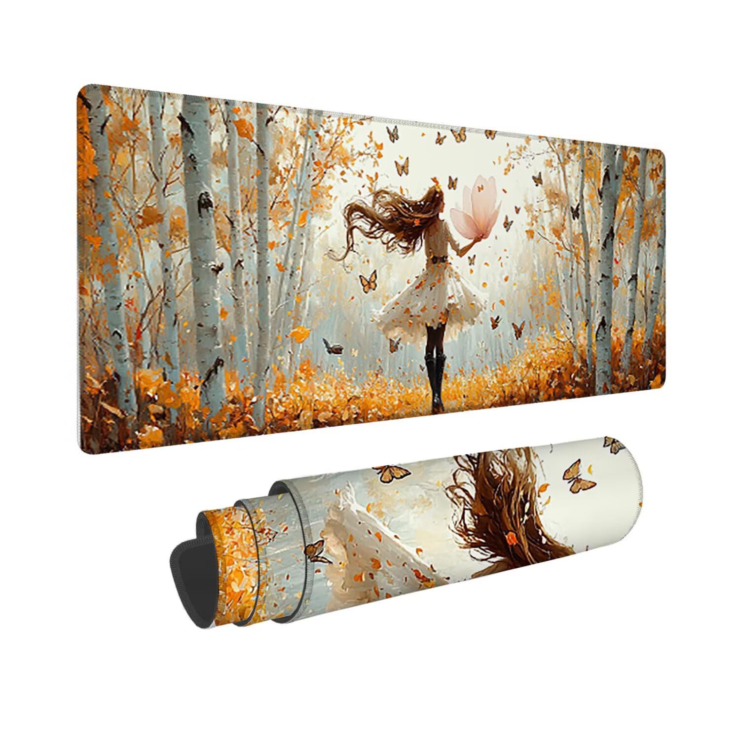 Tappetino per Mouse XXL 1400 x 600 mm Tappetino Mouse Gaming Grande, Mousepad con Base in Gomma Antiscivolo, Tappeto per Tavolo da Gaming per Mouse e Tastiera, Accessori PC (ragazza bosco) u-695