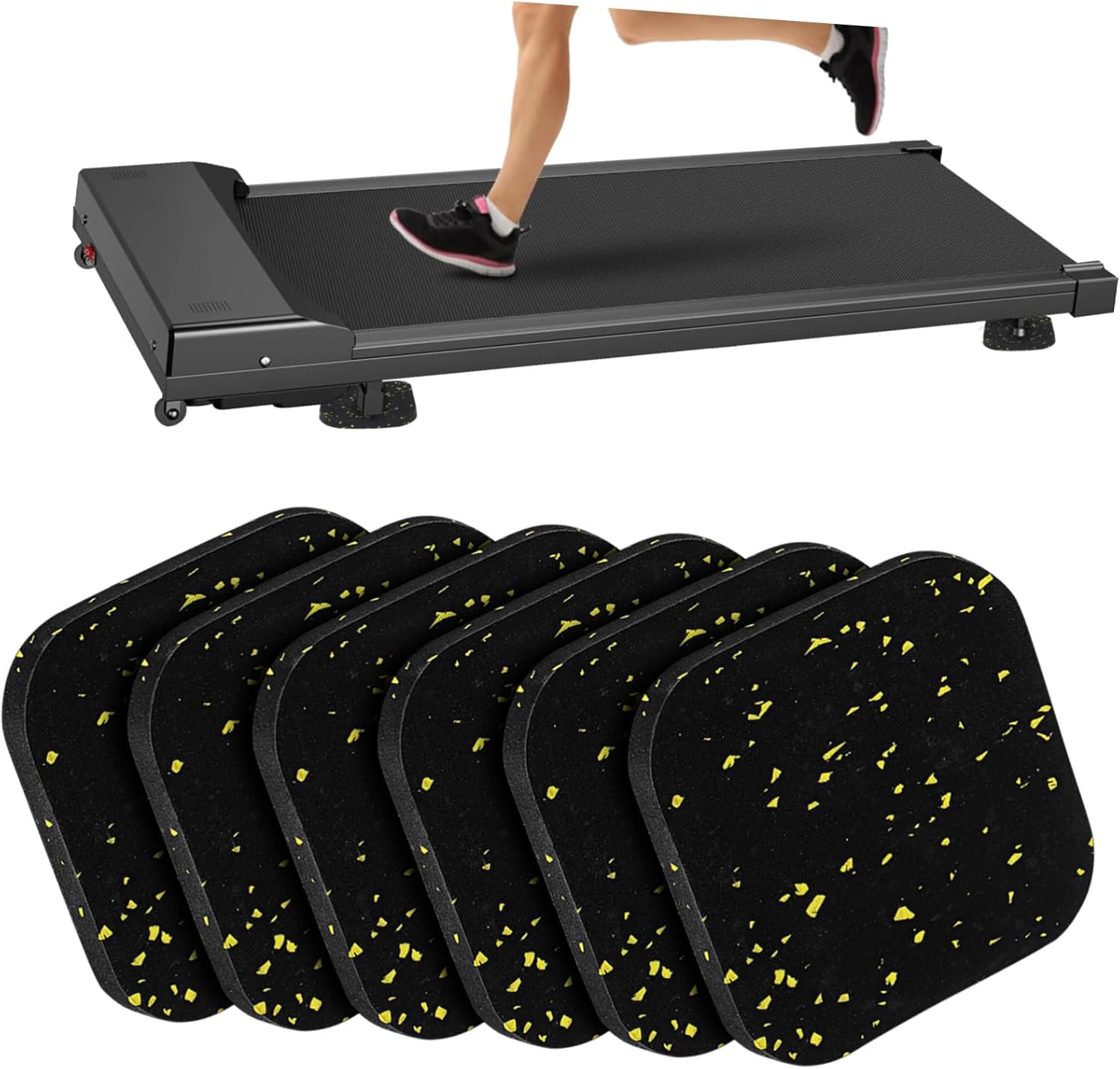 6 PCS Heavy Duty Treadmill Pads Non Slip Exercise Equipment Mats for Noise Reduction Vibration Isolation Floor Protection Durable Rubber for Home Workouts