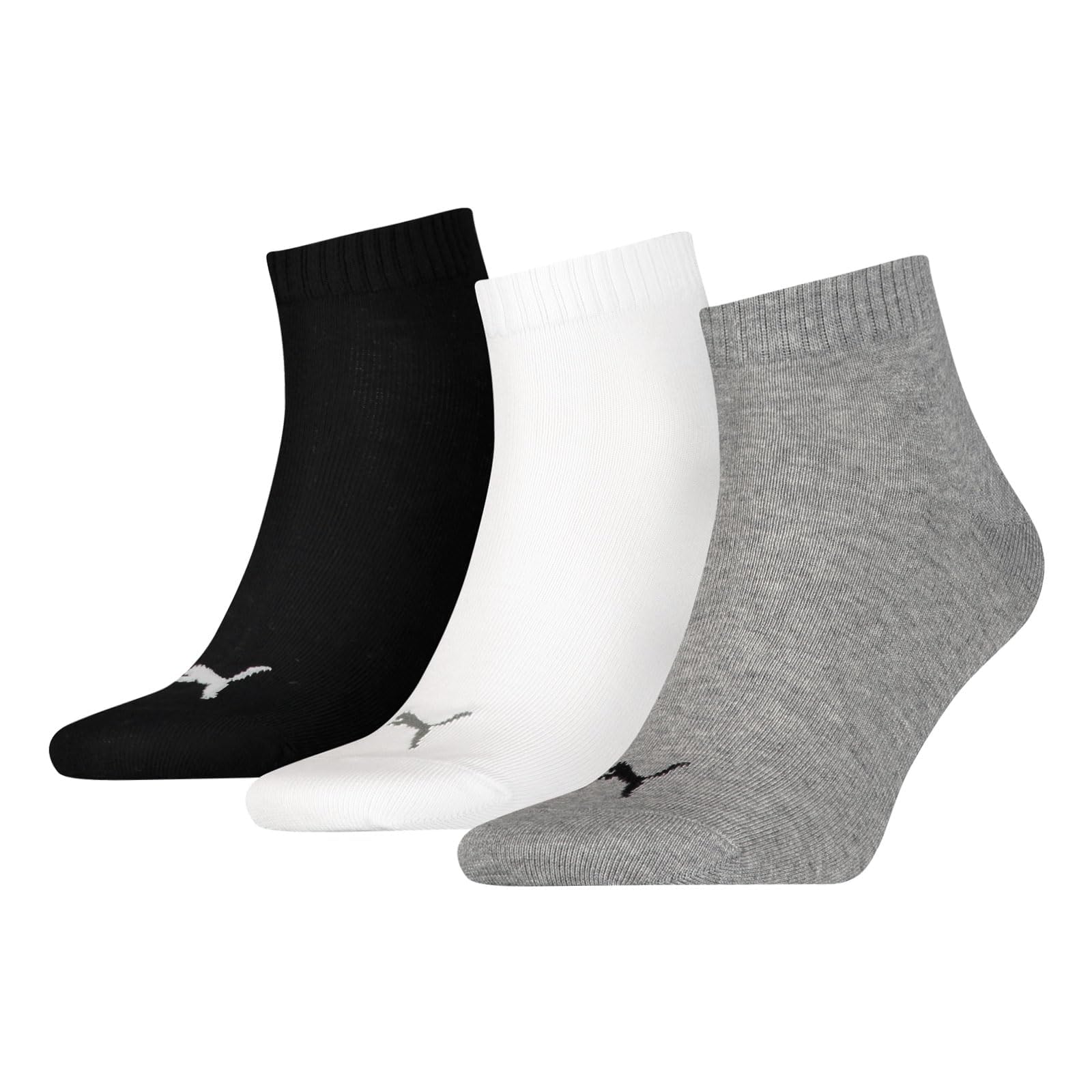 PUMA Unisex Plain Recycled Cotton Quarter Socks (Pack of 3), 882 grey/white/black., 35-38