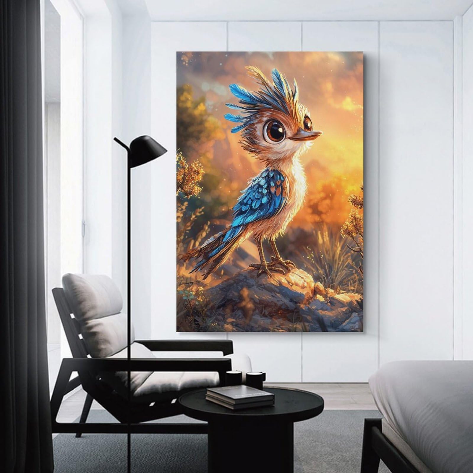 Junmoney Cute Bird at Sunset Decorative Canvas Print, 12x18inch(30x45cm), for Gallery Wall Decor And Room Displays, Wall Decor Suited to Curated Displays