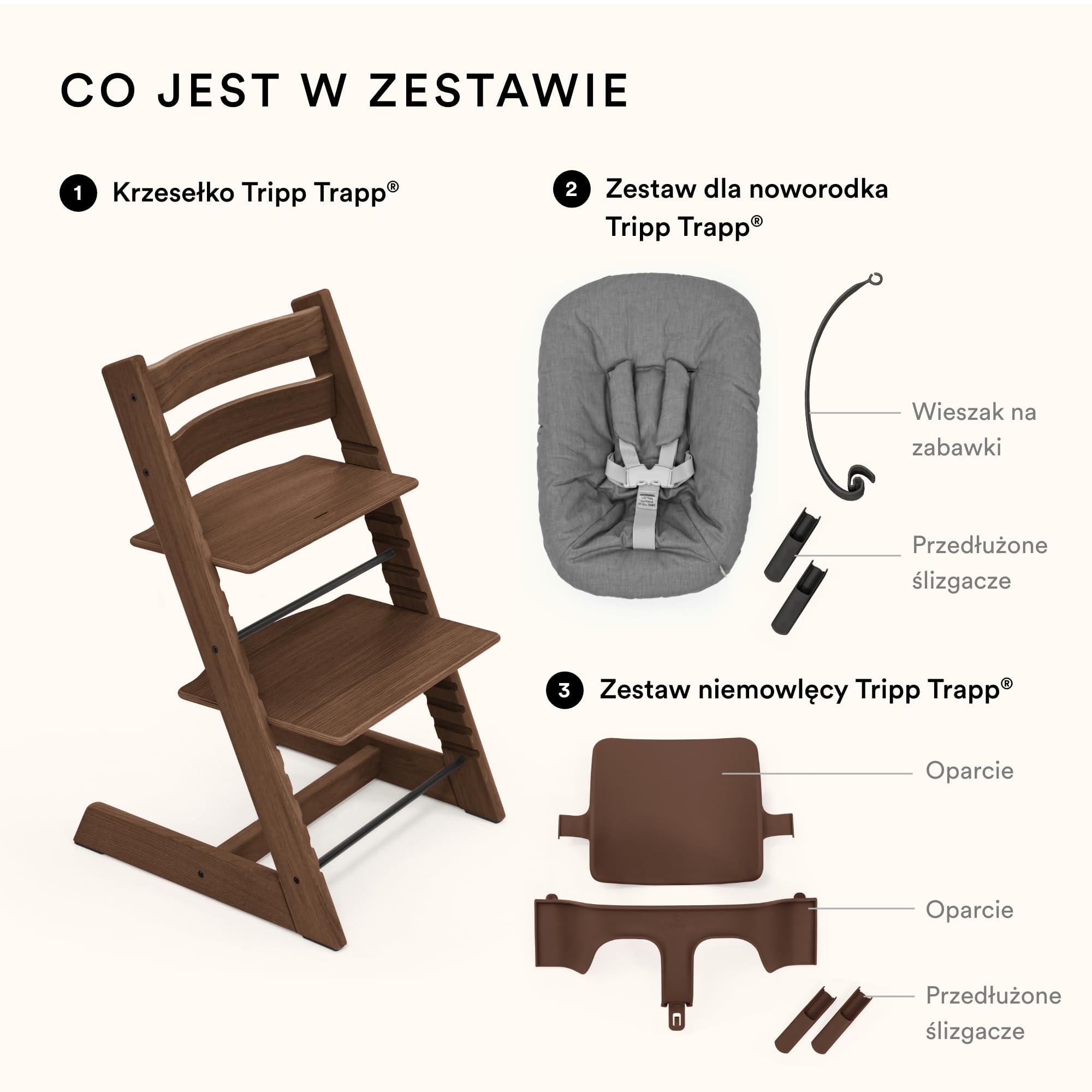 Krzesełko do karmienia Stokke Tripp Trapp, Warm Brown dąb (w zestawie krzesełko + zestaw dla niemowląt 2) z zestawem dla noworodków - bezpieczna, regulowana, ergonomiczna konstrukcja