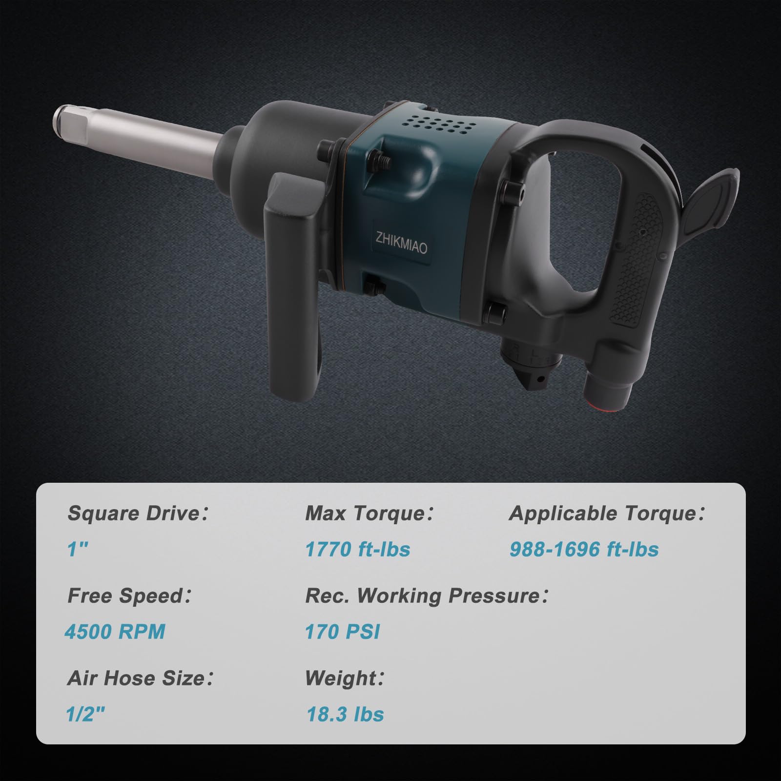Avvitatore pneumatico da 1 pollice, Avvitatore a percussione a doppio martello 4500RPM per manutenzione di pneumatici pesanti, Pistola a percussione ad alta coppia da 1770 Ft-lbs,