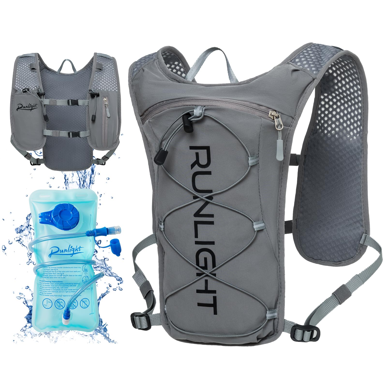 Runlight Gilet da corsa per uomo e donna, cinghie pettorali regolabili, gilet idratante da corsa, con borraccia da 1500 ml