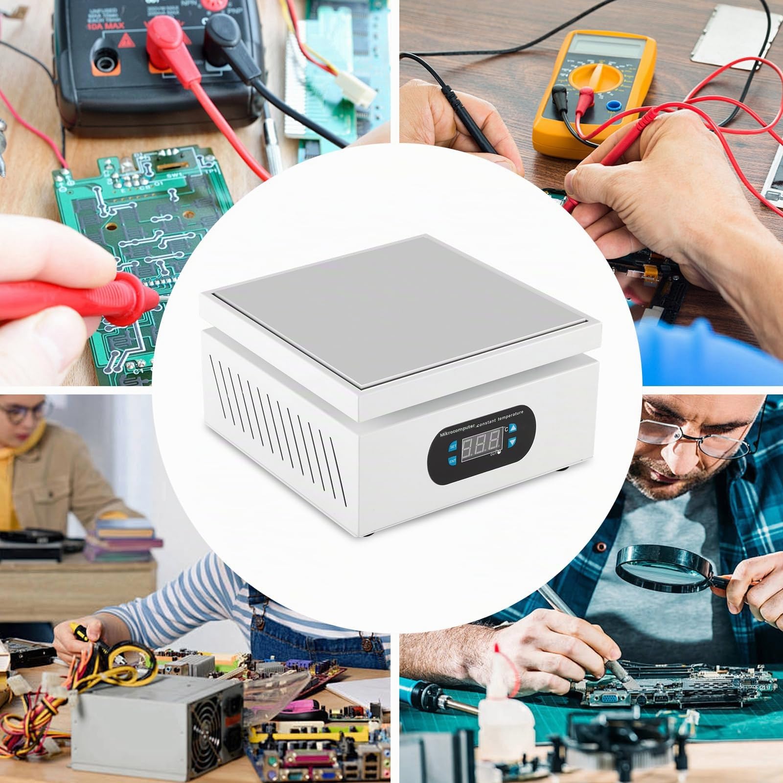 Heizplatte Löten 550W mit LED Mikrocomputer,Vorheizplatte für SMD Lötstation,PCB Rework & Elektronikreparatur,150x150mm Alu-Platte,0-400°C präzise Temperaturregelung für Displayreparatur und Labor