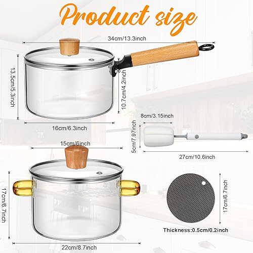 Miniatura 2 de Baderke Olla a fuego lento de Navidad para cocinar ollas festivas, olla a fuego lento con tapa y mango de madera, 2 cepillos y 2 alfombrillas de