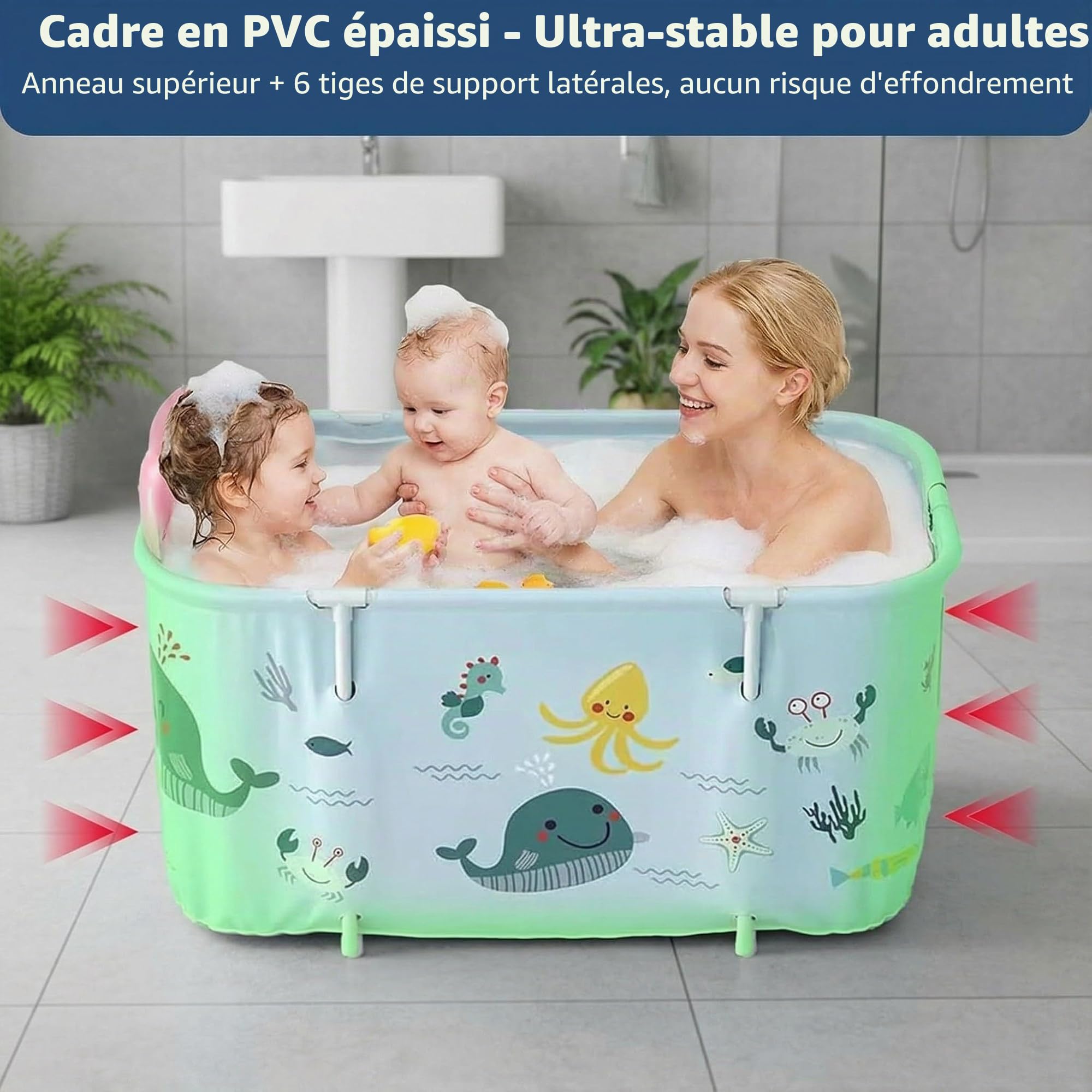 SOONHUA Baignoire portable pliable pour adultes et sur pied avec coussins pour intérieur et extérieur, spa chaud, bain de glace, 140 x 55 x 50 cm