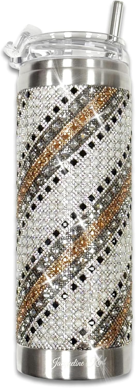 Jacqueline Kent JKT126.MI Multi Pearl Crystal Embellished Stainless Steel Tumbler, 20 oz