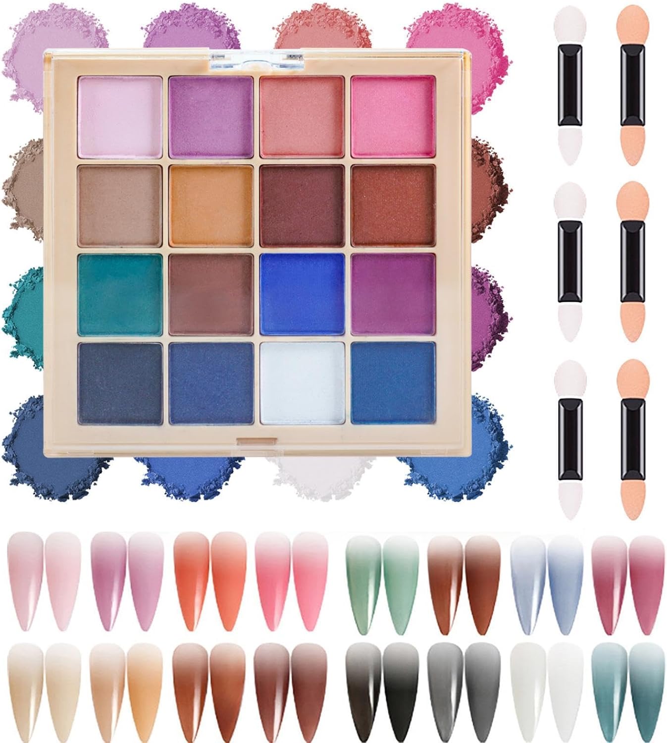 16 Colors Nail Pient Powder Palette, Solid Pient Powder for Nails Set