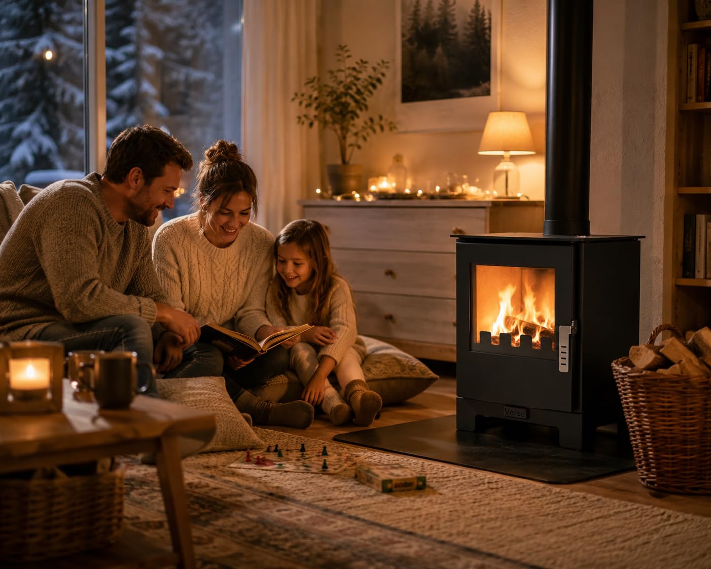 Verso stufa a legna da 3 l, 5 kW, 80,2% alta efficienza, piastra piatta compatta in acciaio (non ghisa), piccola stufa per camino da 60 a 80 m³, ecologica, a basse emissioni, scarico fumo da 150 mm