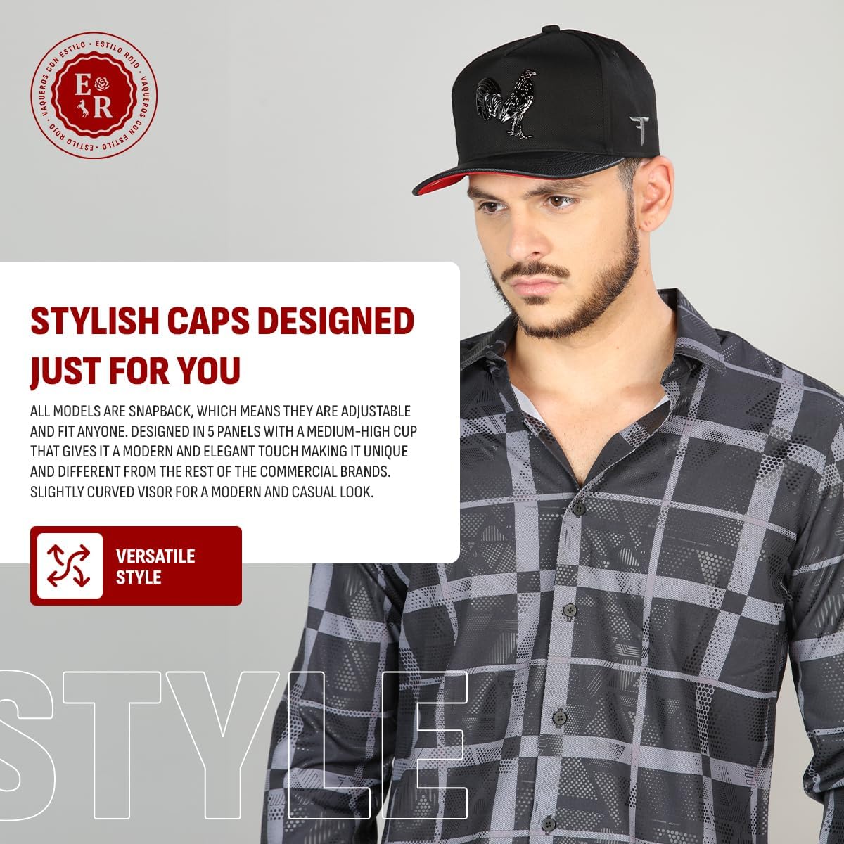 Hats - Original - Snapback -Trucker -Baseball Cap - Adjustable Man and Woman - Rooster Embroidered Design - Black - Image 3