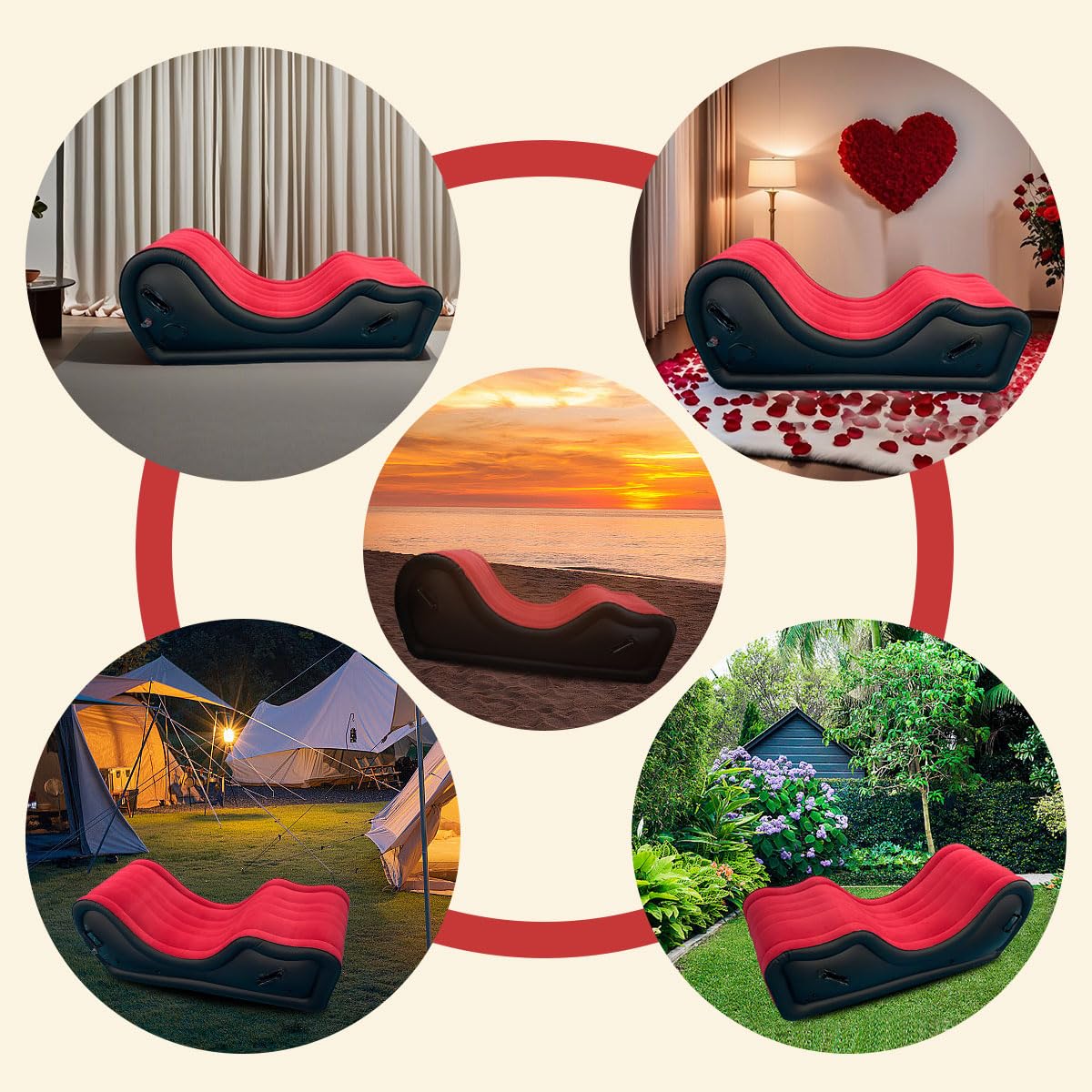 Fauteuil Gonflable Multifonction, Canapé Inclinable Ergonomique avec Pompe à Air Intégrée, Structure Renforcée Grande Capacité de Charge, Confort Haut de Gamme Couleur Rouge