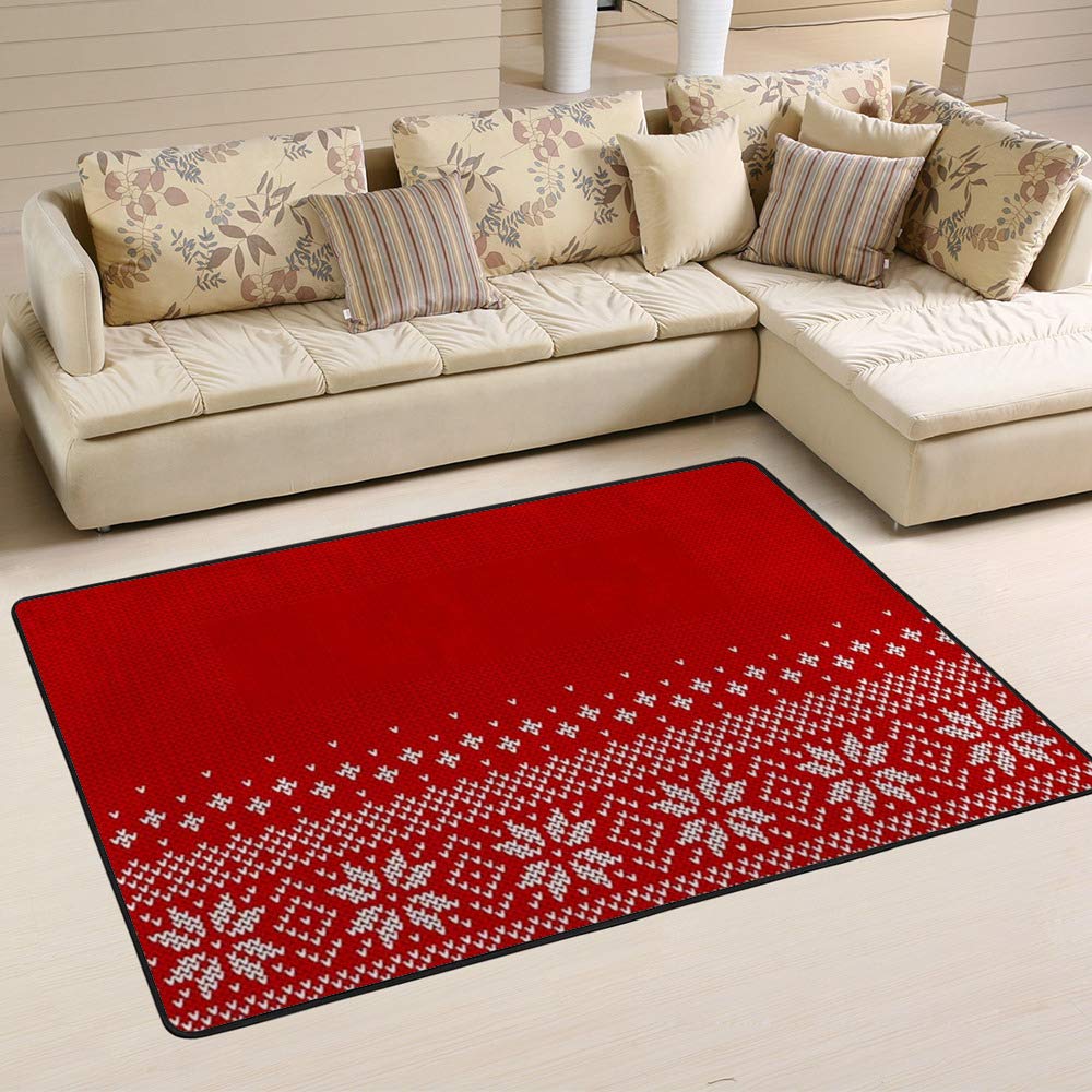 Tapis de Noël traditionnel en tricot rouge Ruchen grand format 80x58 inch