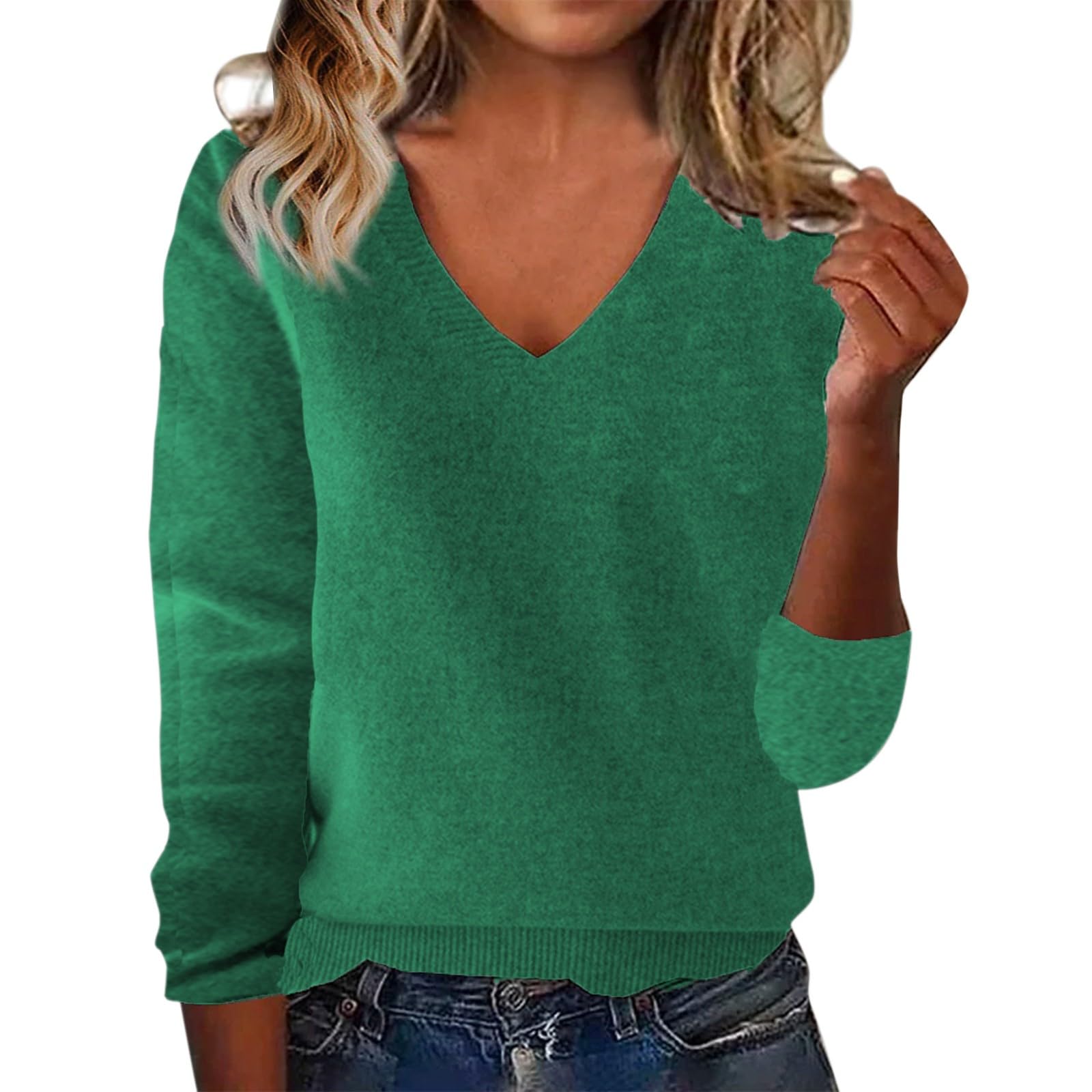 Warm Cashmere Sweaters for Women V Neck Classic Soft Pullover Sweater Loose Casual Long Sleeve Fall Winter