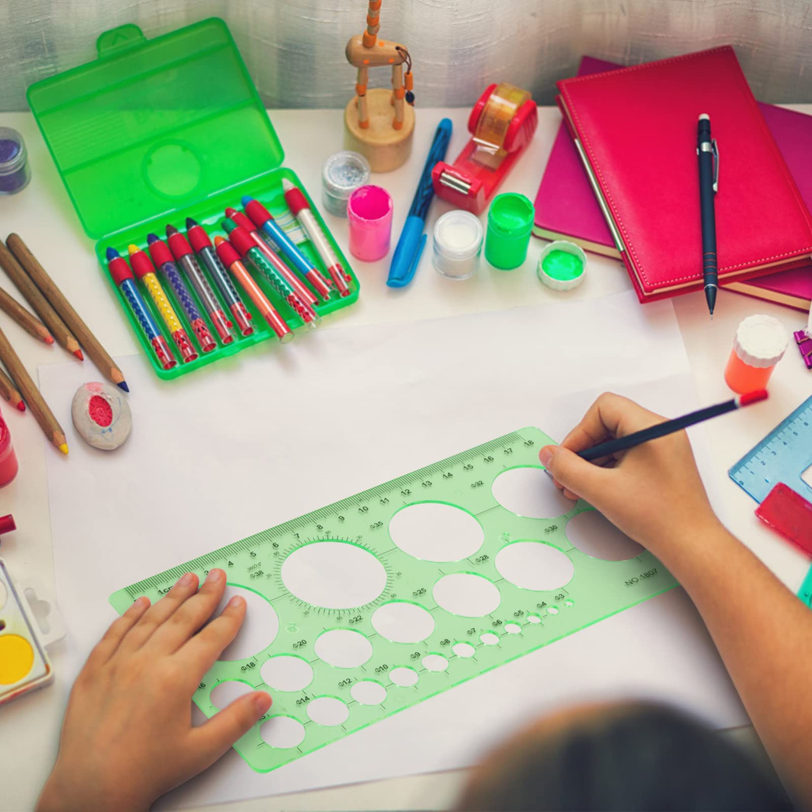 Plantilla de Círculos Reglas Geométricas de Plástico Plantillas de Dibujos para Oficina Escuela 4 Piezas Verde Transparente