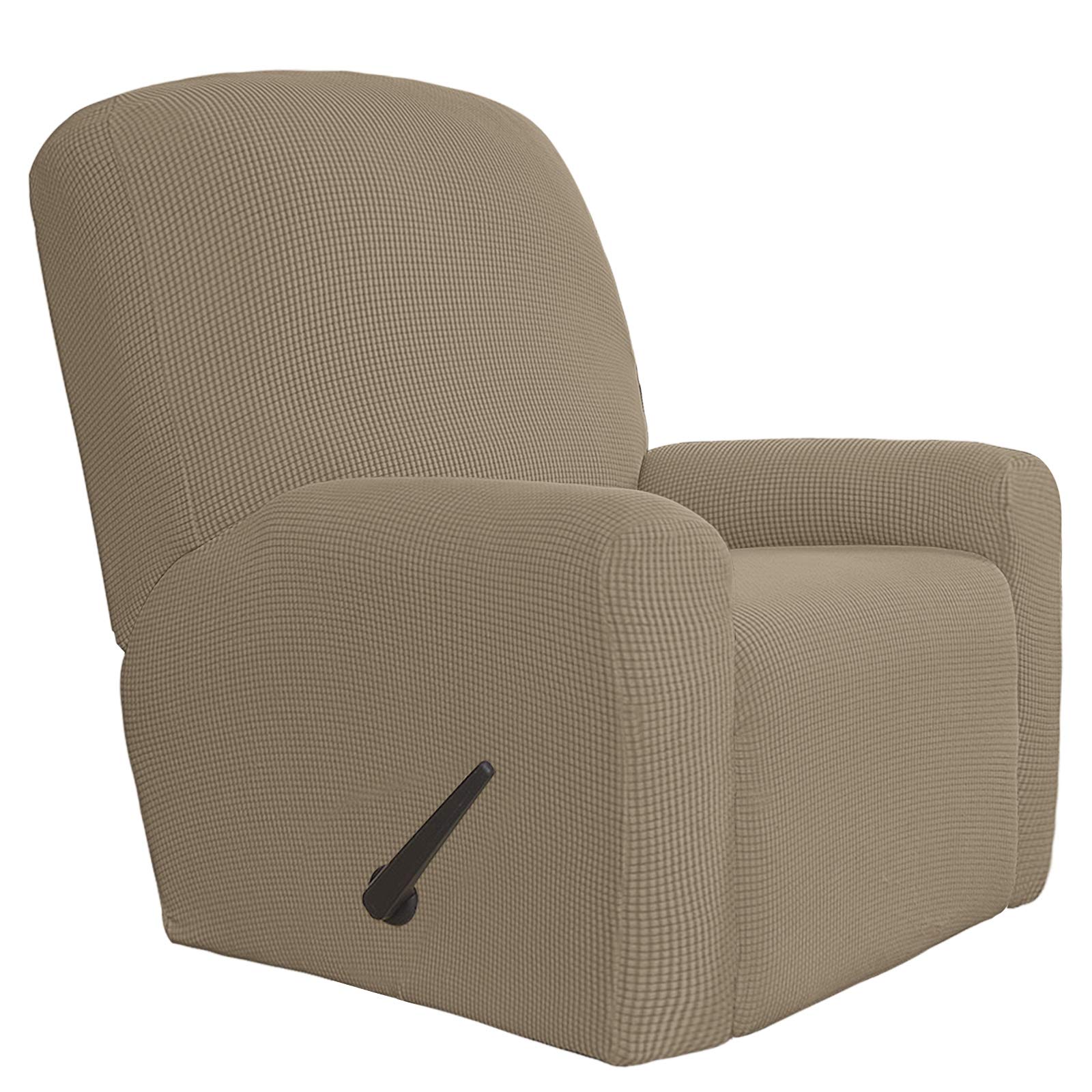 Easy-Going 4 Pieces Oversized Recliner Stretch Sofa Slipcover Sofa Cover Furniture Protector Couch Soft with Elastic Bottom Polyester Spandex Jacquard Fabric Small Checks Natural,X-Large