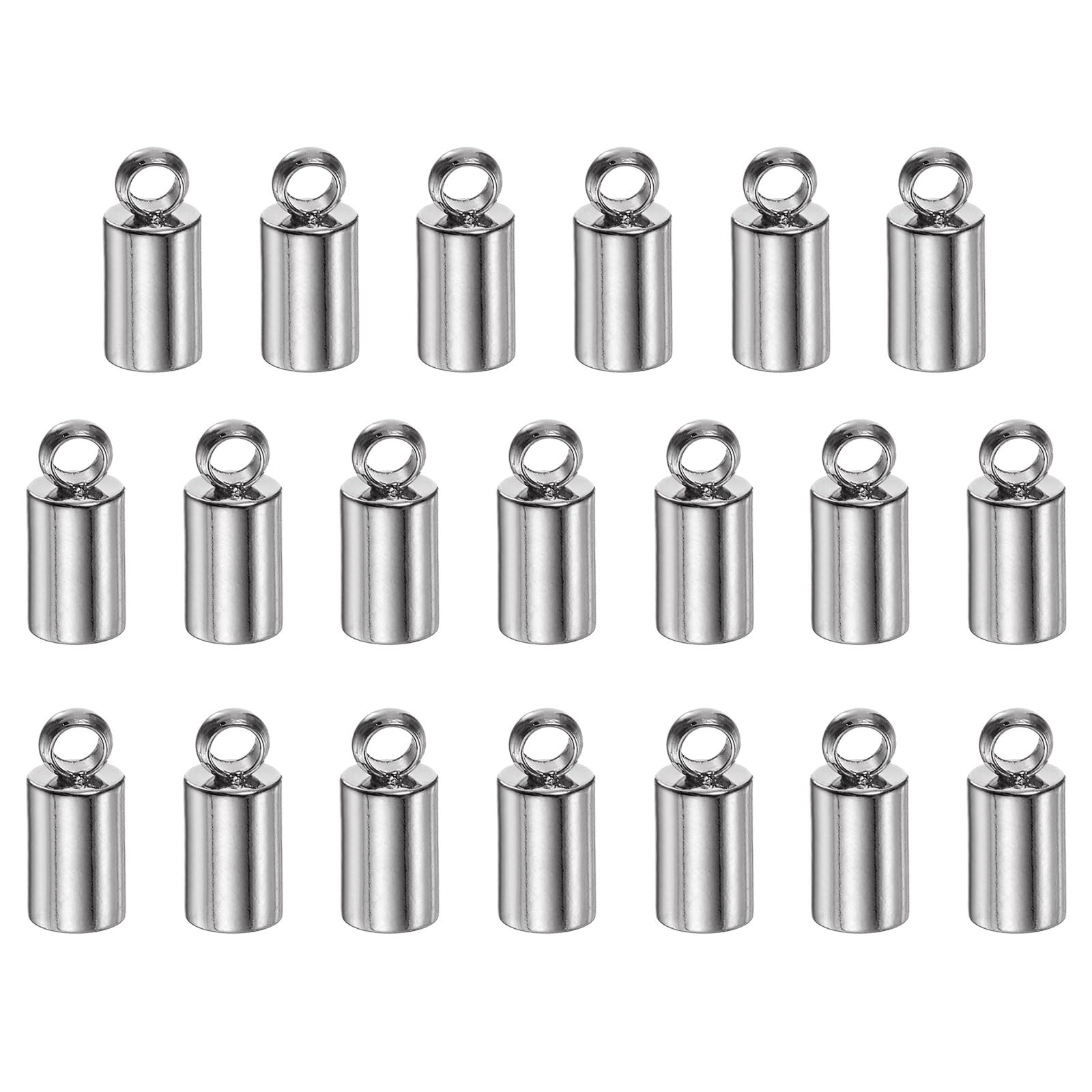 HARFINGTON 20Pcs Cord End Cap 3mm ID Stainless Steel Barrel End Caps for DIY Bracelets Necklaces Tassels, Stainless Steel Color