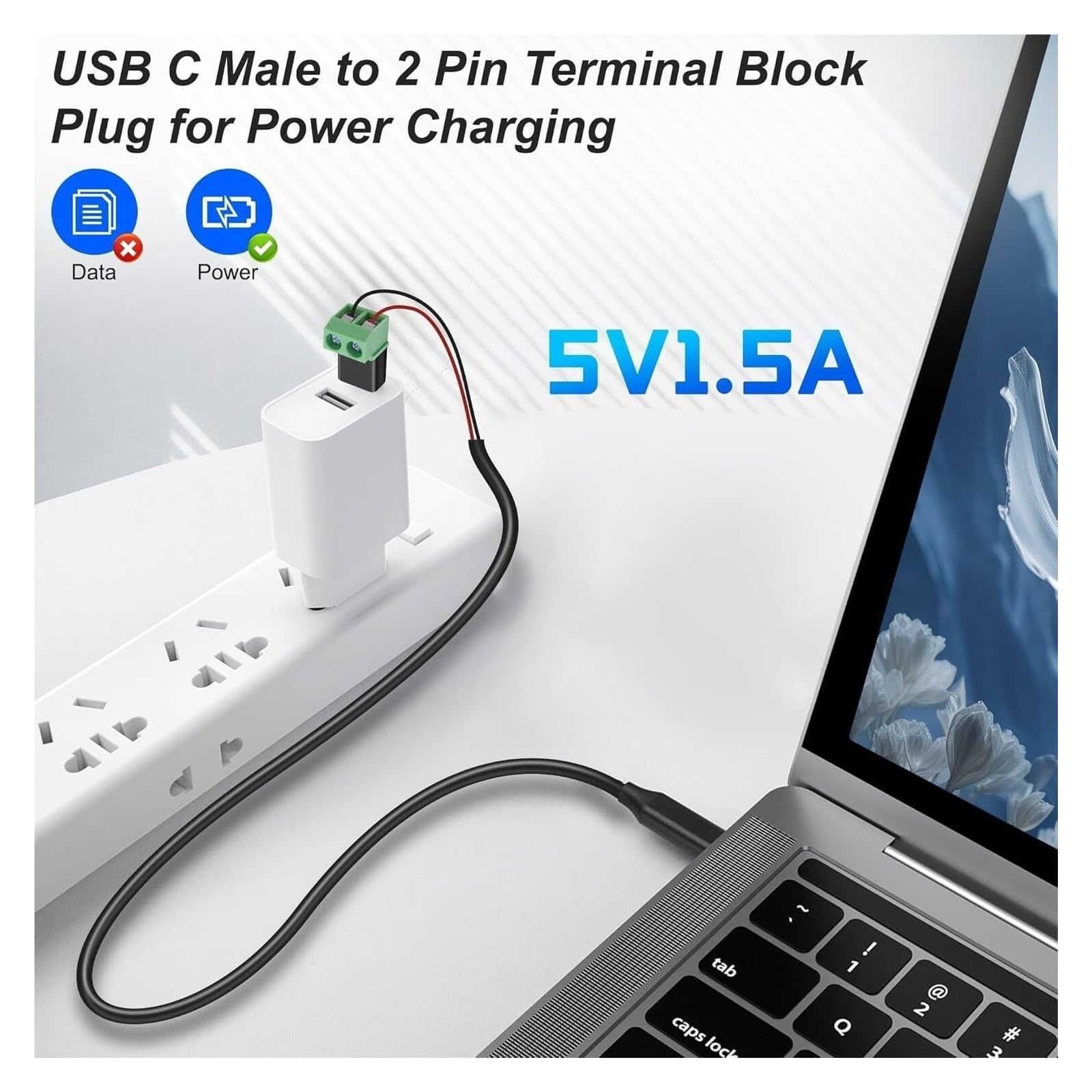 USB C/Micro to 2 Pin Screw Terminal 5V Solderless Adapter for DIY Charging Cable Repair (4PCS, Micro-Male Charging)