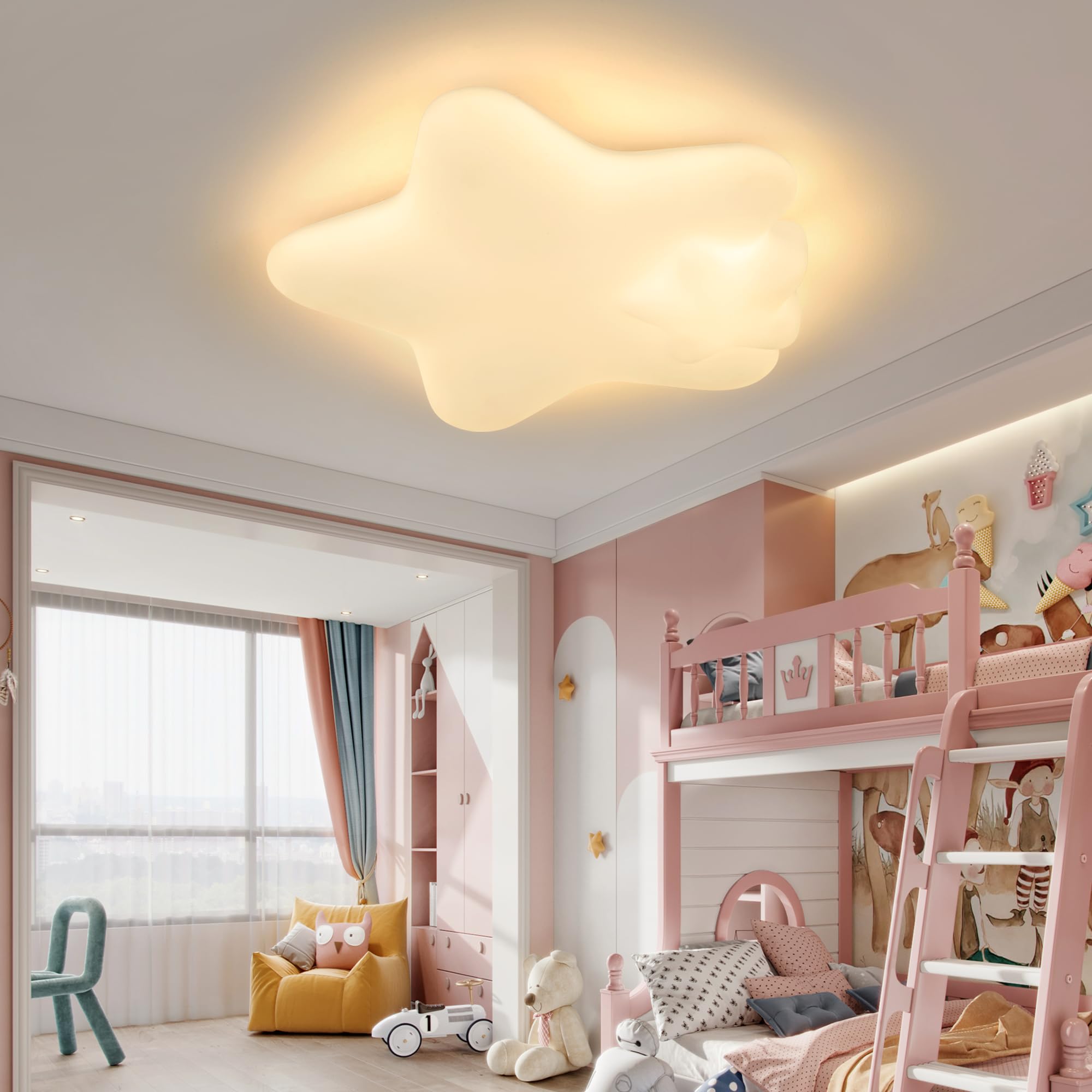 Lampadario Cameretta Bambini 48CM, Lampadario LED Dimmerabile | Plafoniera LED Soffitto Dimmerabile 3000K-6000K per Camera da Letto,Soggiorno,Salone,Camera dei Bambini,50W con Telecomando
