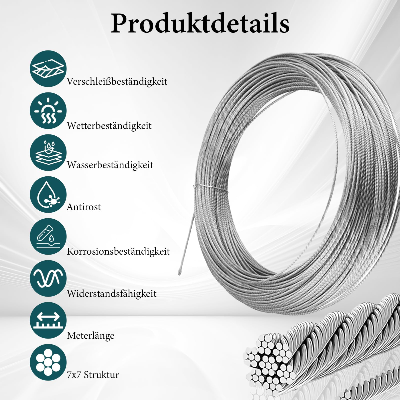 Produktbild von Binlava 20 M Edelstahl-Seil 2 Mm – PVC-ummanteltes Drahtseil Mit Befestigungsset, Für Wäscheleine, Zelt, Lampenaufhängung, Pflanzen, 304er Edelstahl