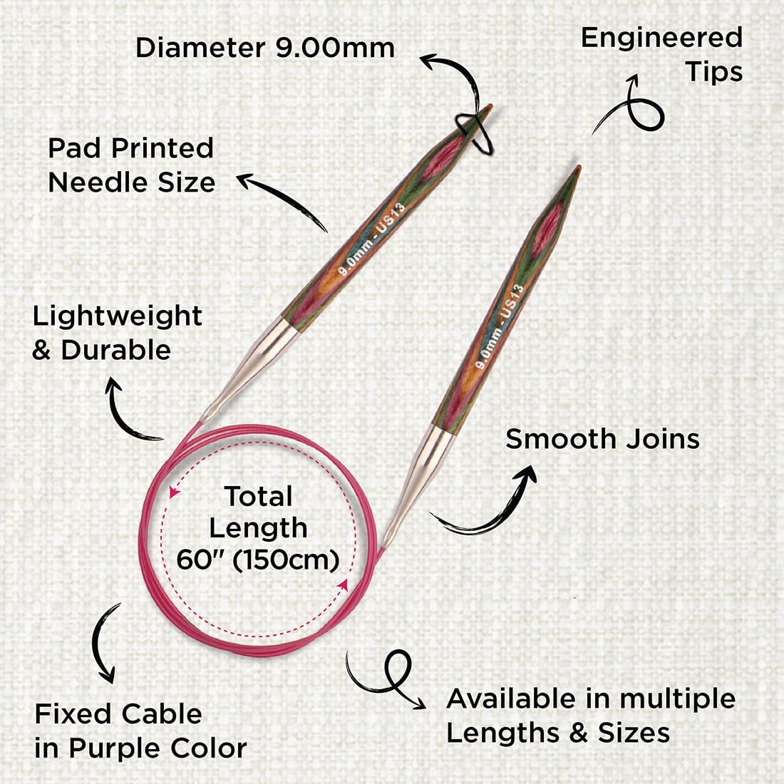 KnitPro KP21390 | Symfonie Fixed Circular Knitting Needle/Pin 9mm x 150cm (60in)