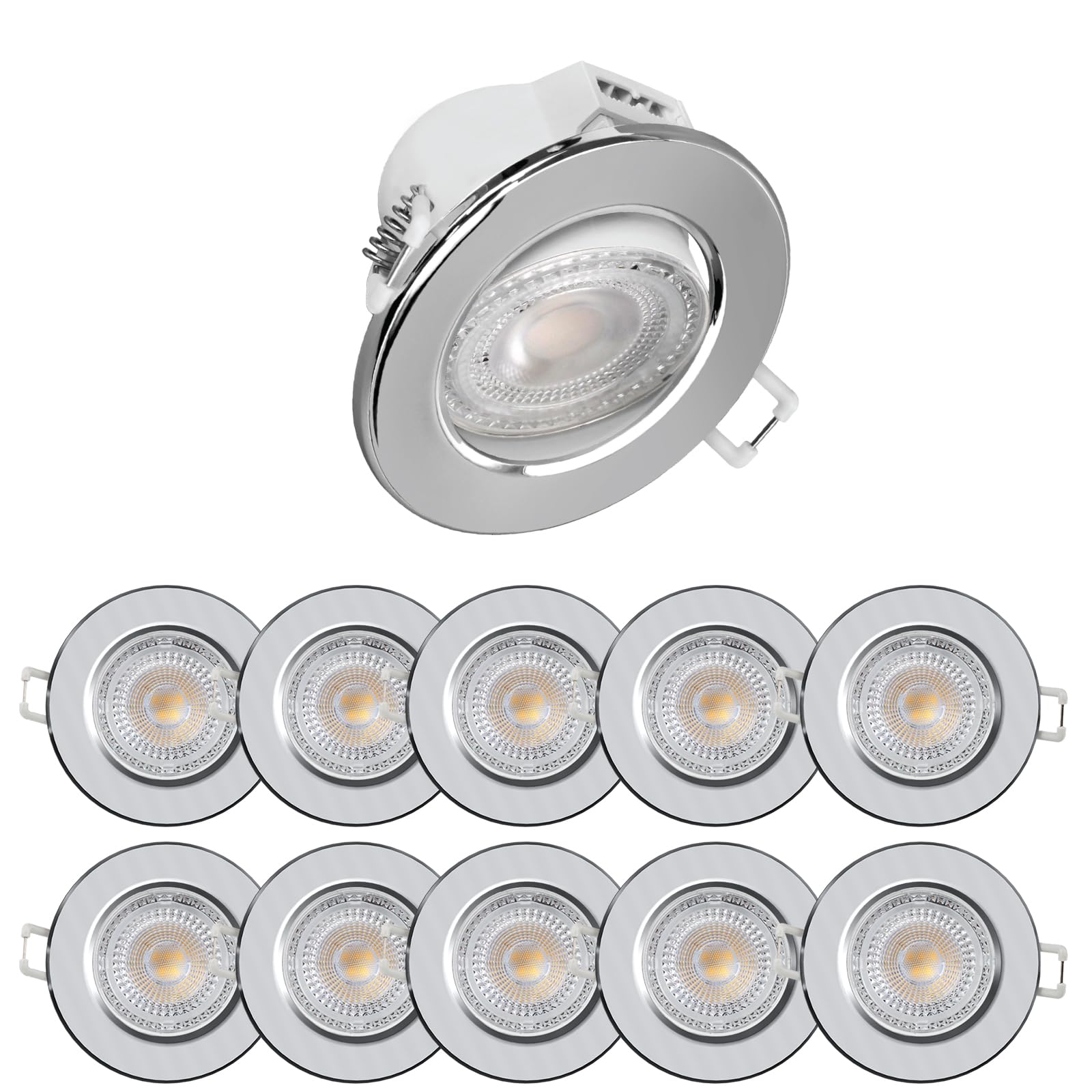 B&Q -  Led Downlight Chrome Tilt Recessed Ceiling Spotlight 4.8W 500 LumensIp44Colour Changeable Cct3 Pack Of 6