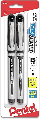 Pentel EnerGel - Bolígrafo de tinta de gel, (0.039 pulgadas), punta gruesa, punta de metal, tinta negra, paquete de 2 (BL60BP2A)
