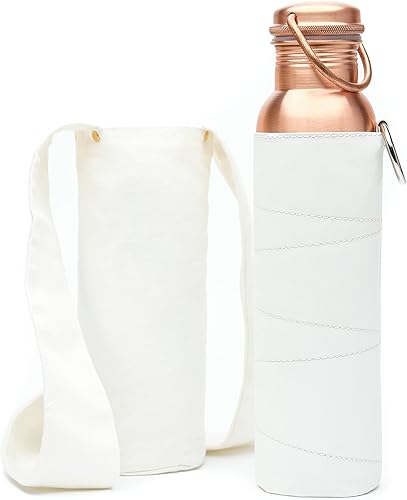 Miniatura 8 de Kitchen Science Auténtica botella de agua ayurvédica de cobre (34 onzas33.8 fl oz) con bolsa de lona de transporte y funda para agua potable y a