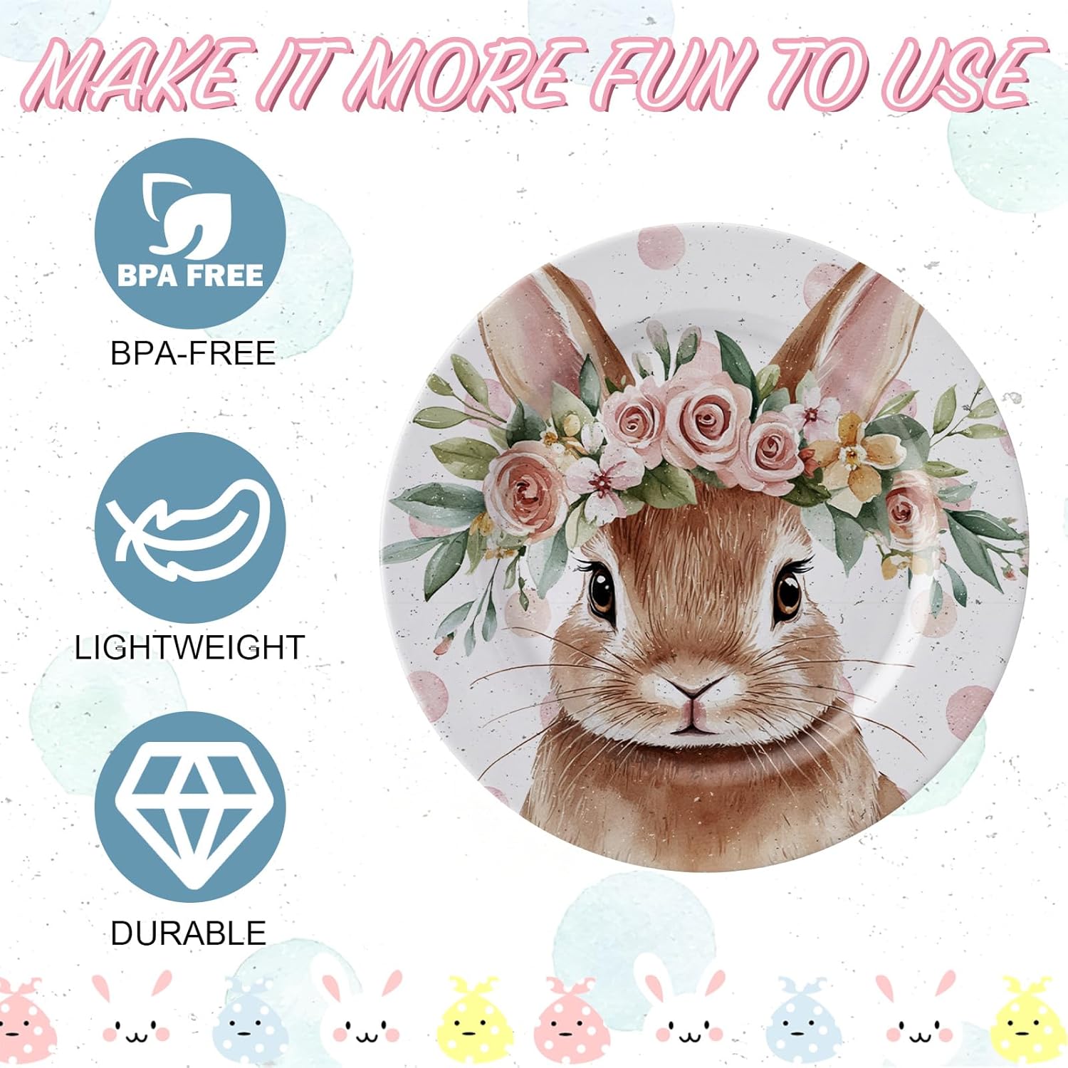 6 Pcs Easter Plates Melamine Bunny Dinnerware Set 8 Inch Reusable Bunny Round Plates Rabbit Dishes Easter Gifts Dinnerware for Dinner Salad Dessert Pasta Spring Birthday Party Supplies