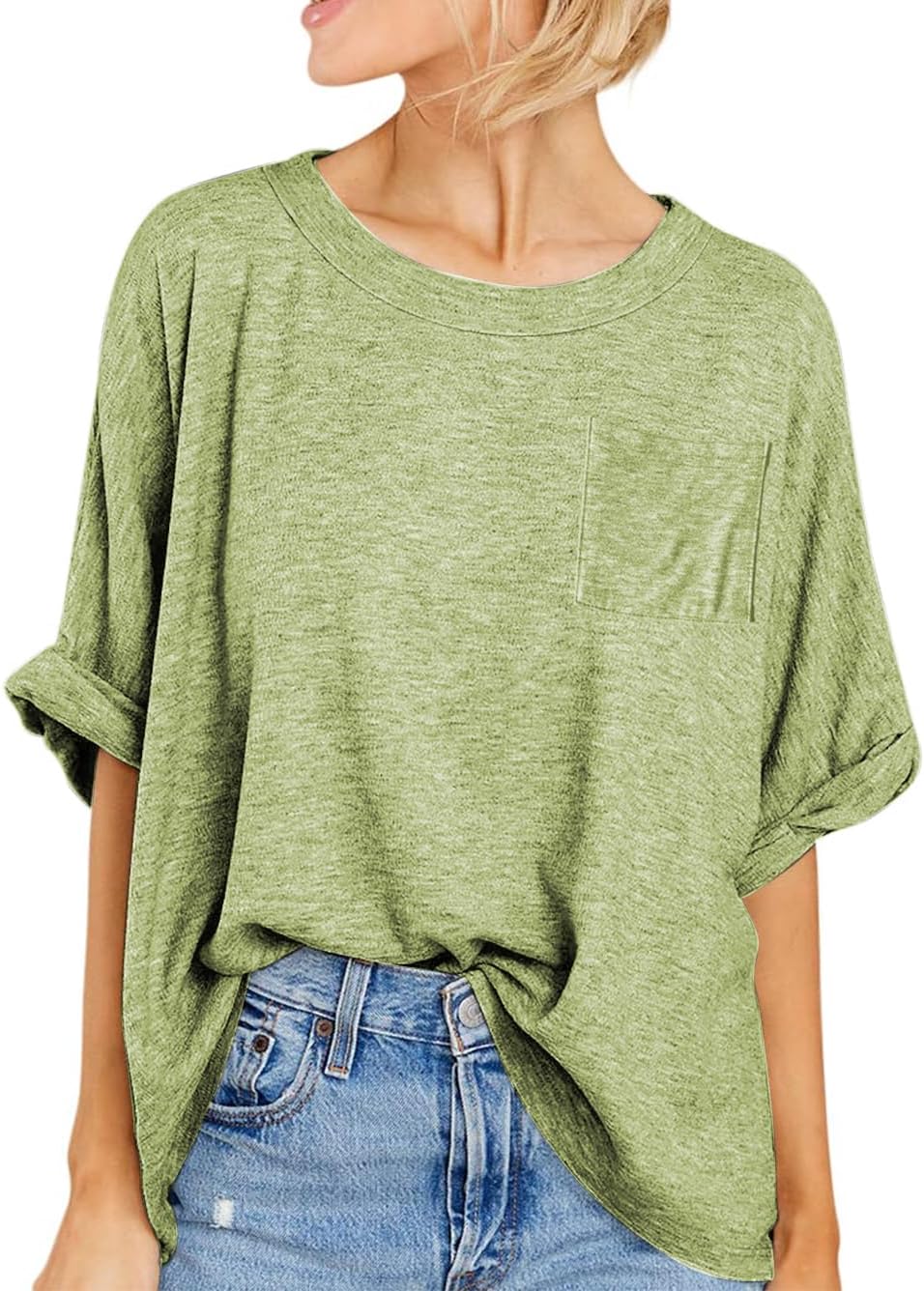 Famulily Womens Summer Casual Oversized T Shirt Crew Neck Short Sleeve Loose Basic Tee Shirts Tops