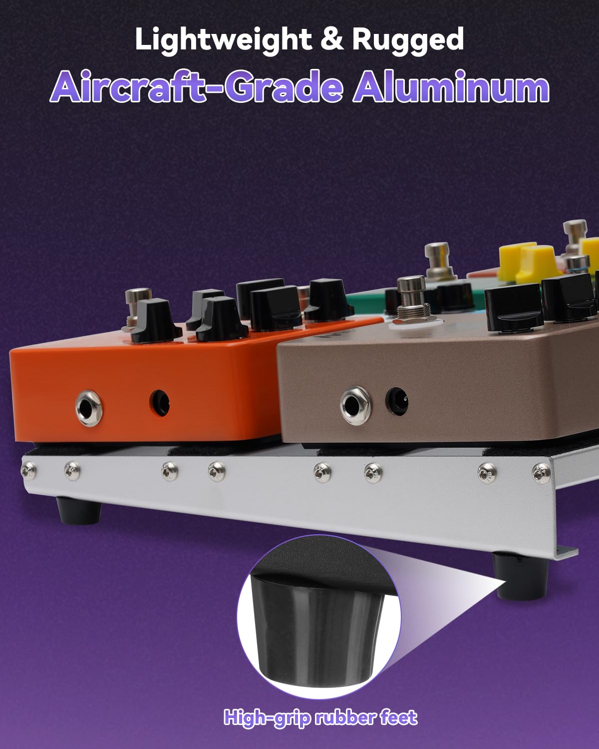 Gitarren-Pedalboard mit gepolsterter Tragetasche, 48,5 x 24,6 cm, Aluminiumlegierung, Pedalboard für 10–16 Pedale, große professionelle Stompbox-Halterung für E-Gitarre und Bass, Klettbänder