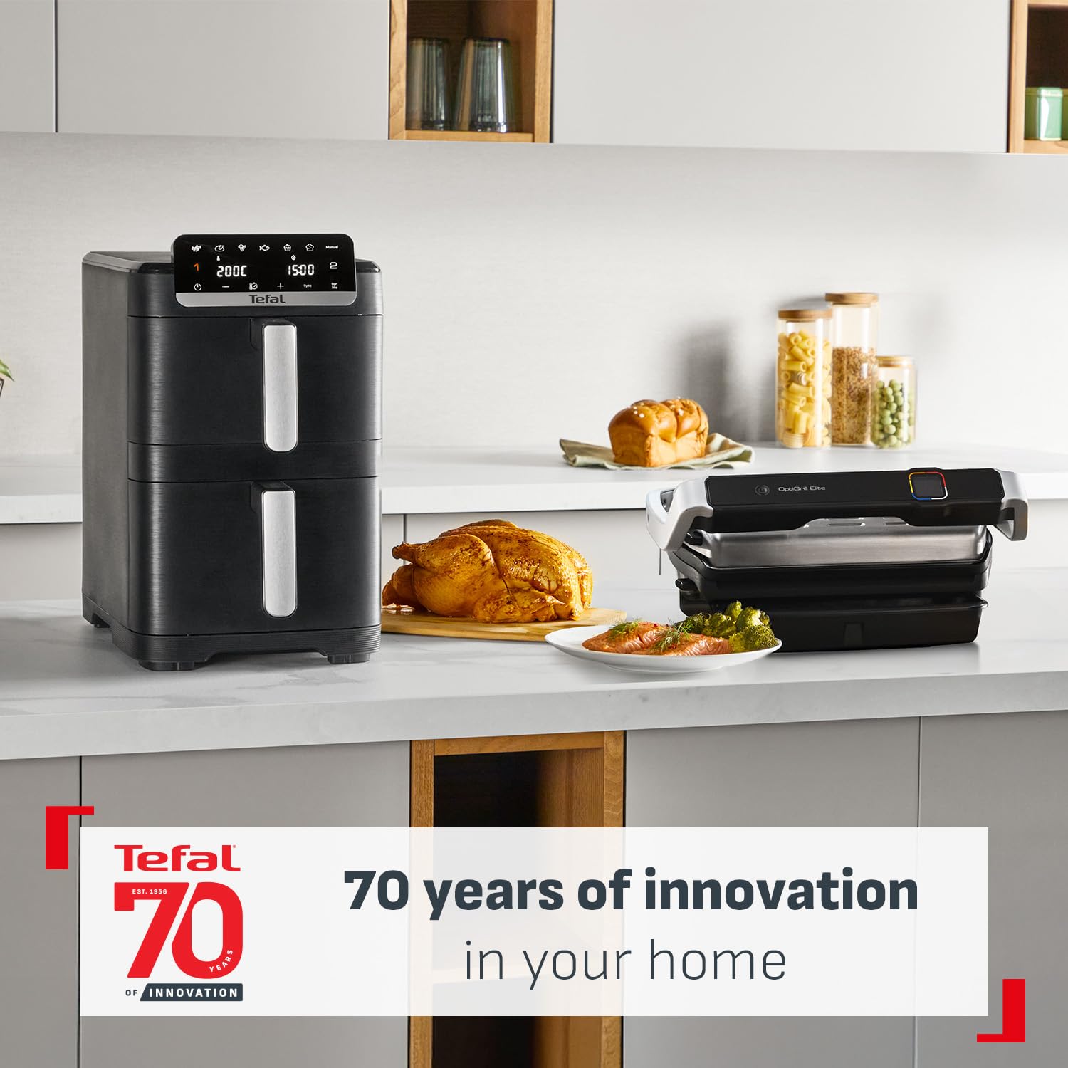Tefal GC520DG1 grill 3 w 1, XL, do użytku wewnątrz i na zewnątrz, regulowana powierzchnia, rozmiar XL, nadaje się do mycia w zmywarce, płytki z powłoką zapobiegającą przywieraniu, stal nierdzewna