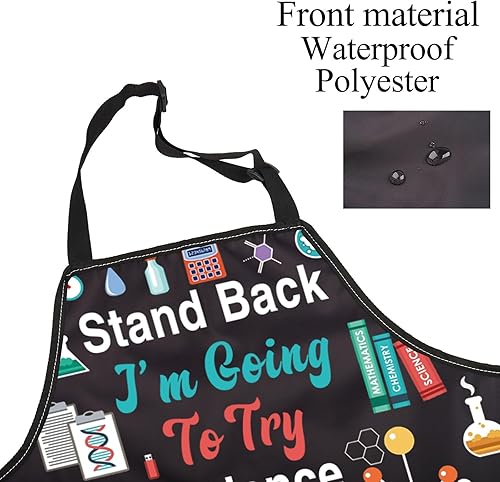Miniatura 3 de FUSTMW Delantal de ciencia delantal de laboratorio científico, delantales de laboratorio de ciencia, regalos para profesores, estudiantes, amantes