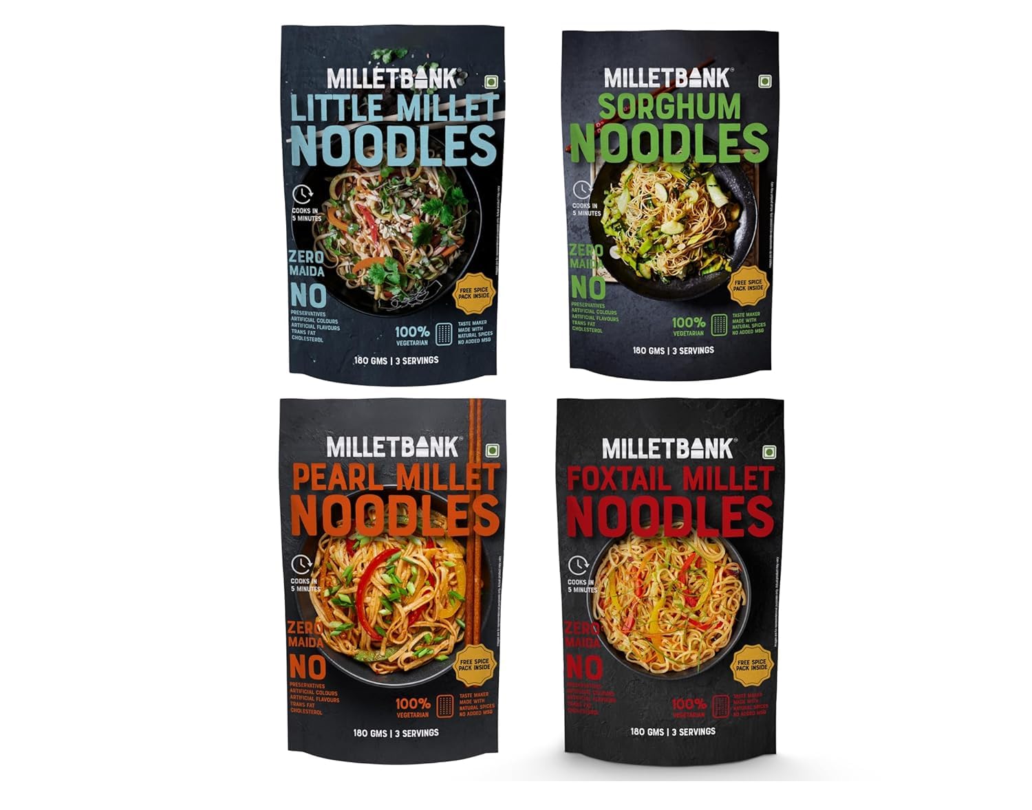Millet Bank Millet Hakka Noodles Combo Pack of 4, 180g Each, Gluten Free-image-39