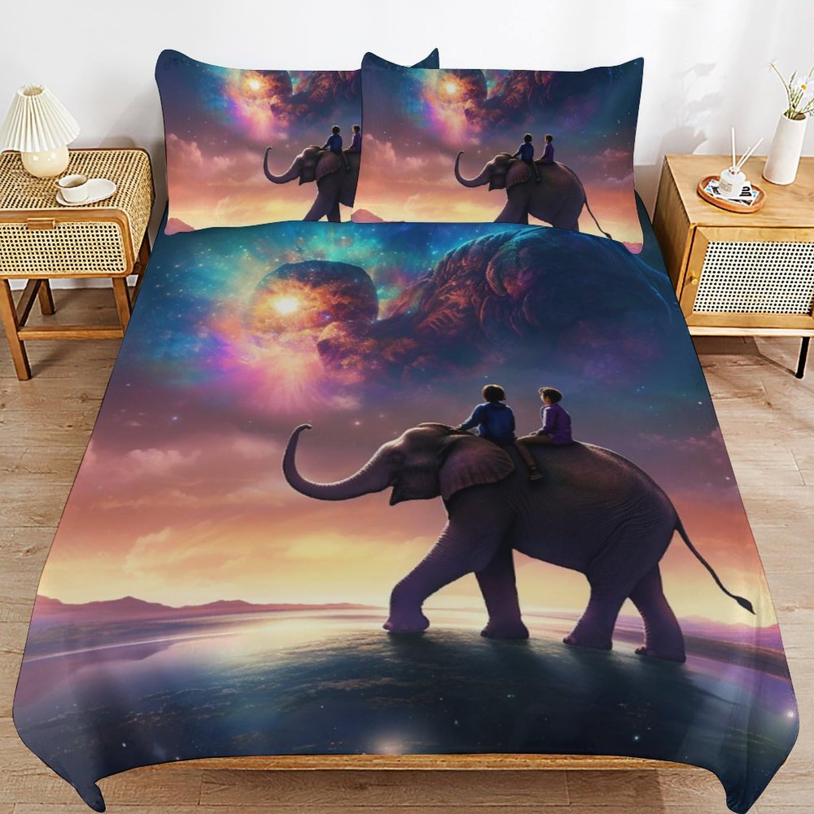 Parure de lit éléphant avec housse de couette et taies 80x80 cm