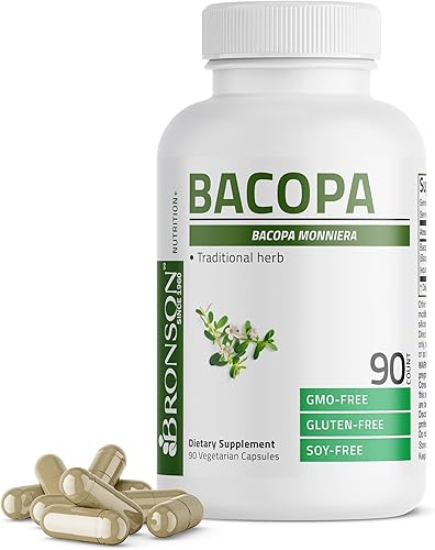 Bronson Bacopa apoya la función cerebral saludable y el rendimiento mental, hierba tradicional, sin OGM, 90 cápsulas vegetarianas