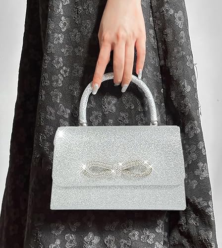 Miniatura 6 de Bolso de noche con lazo brillante para mujer, con purpurina, con strass, bolso de mano, para cóctel, de graduación, de fiesta, de boda