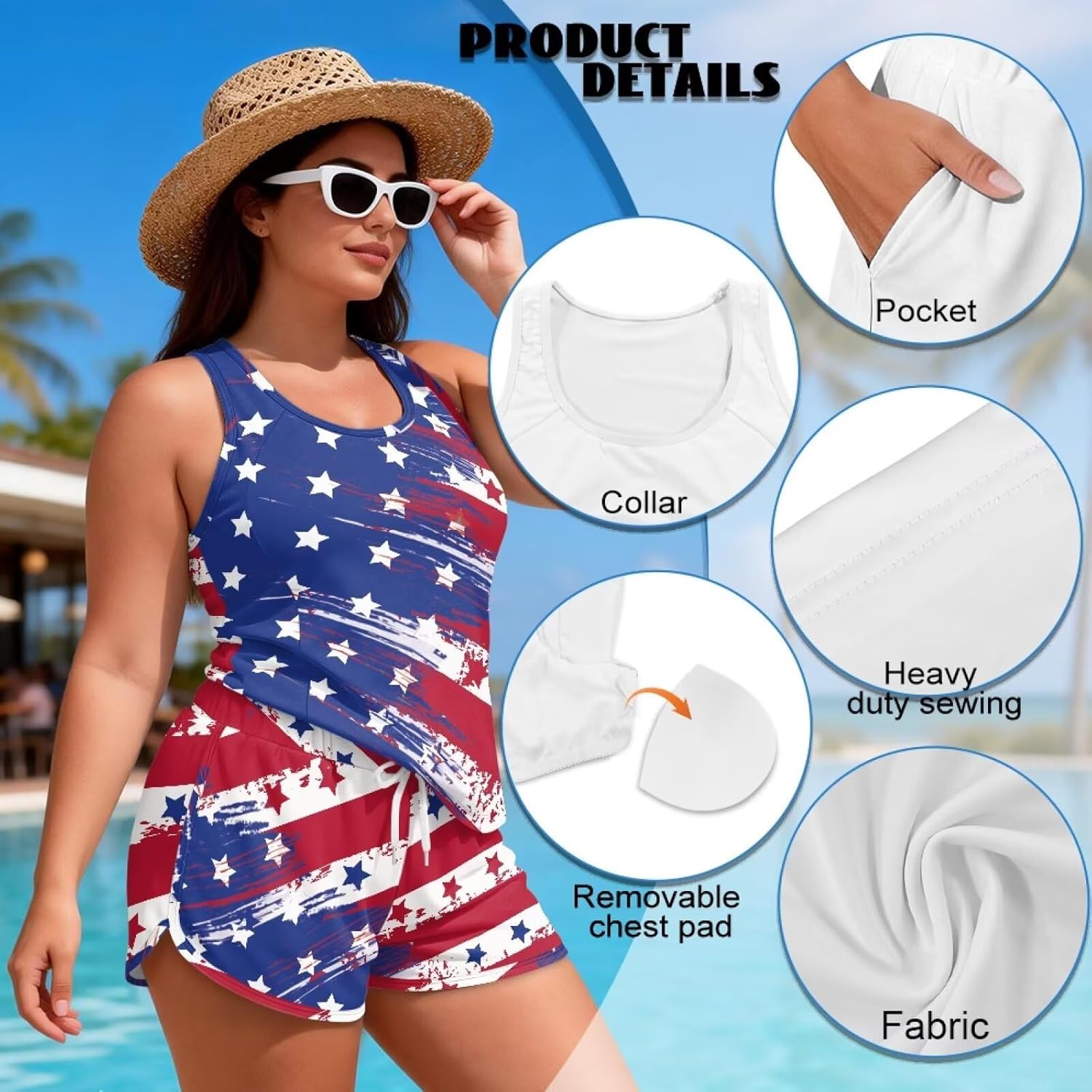 Women's Tankini Swimsuits Tummy Control Bathing Suit with Shorts for Women 2 Piece Swimsuit with Built in Padding