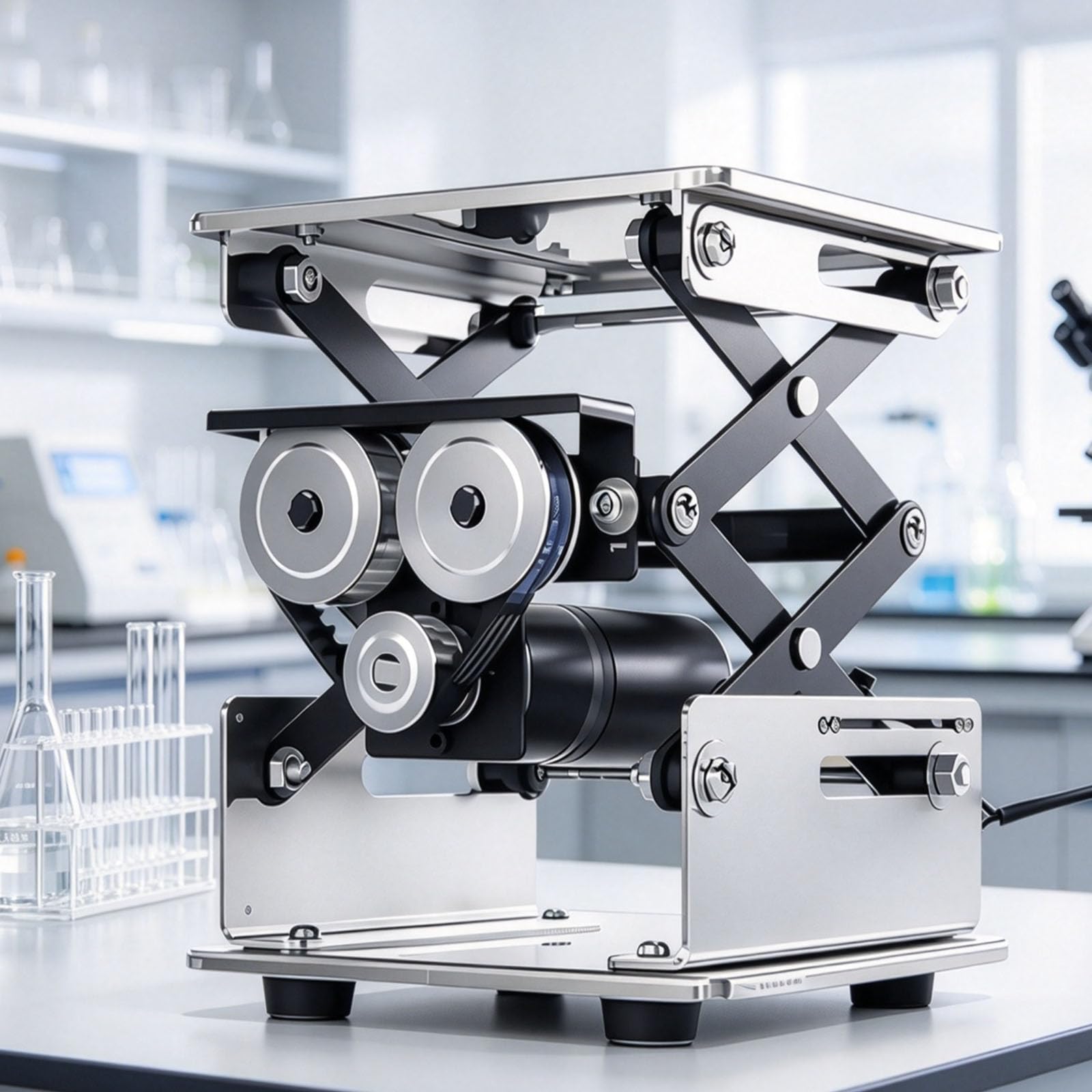 Piattaforma Elevatrice Elettrica da Laboratorio, Tavolo A Forbice Regolabile con Telecomando, capacità di Carico 10 kg, Altezza Regolabile da 10 Cm A 30,7 Cm, Tempo di 200 * 200mm